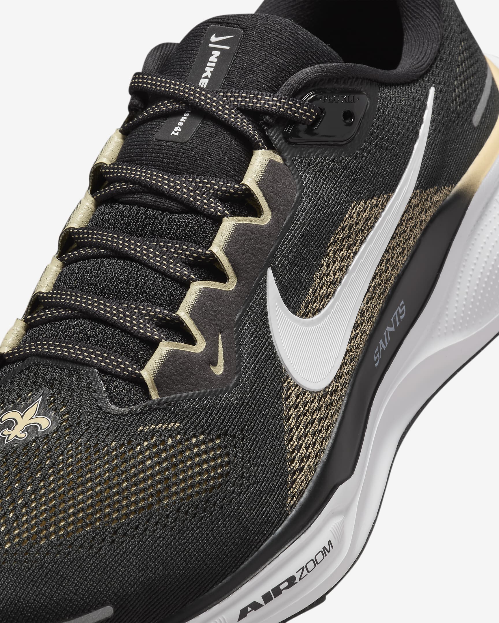 Nike Pegasus 41 NFL New Orleans Saints Men's Road Running Shoes - Black/White/Team Gold/White