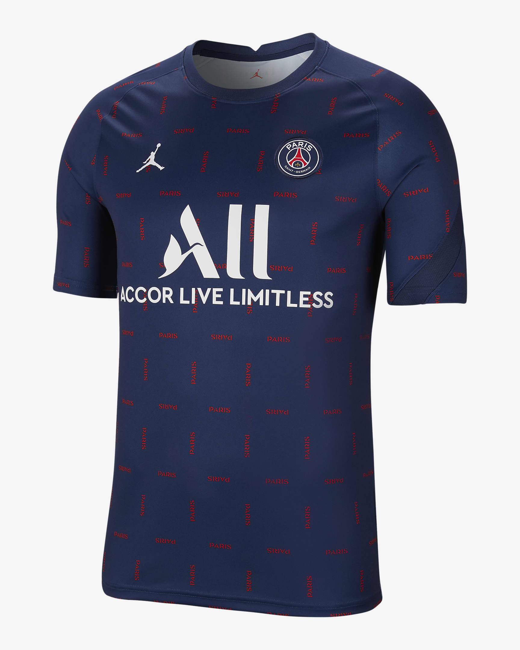 Paris Saint-Germain Men's Pre-Match Short-Sleeve Soccer Top - Midnight Navy/Midnight Navy/Midnight Navy/White