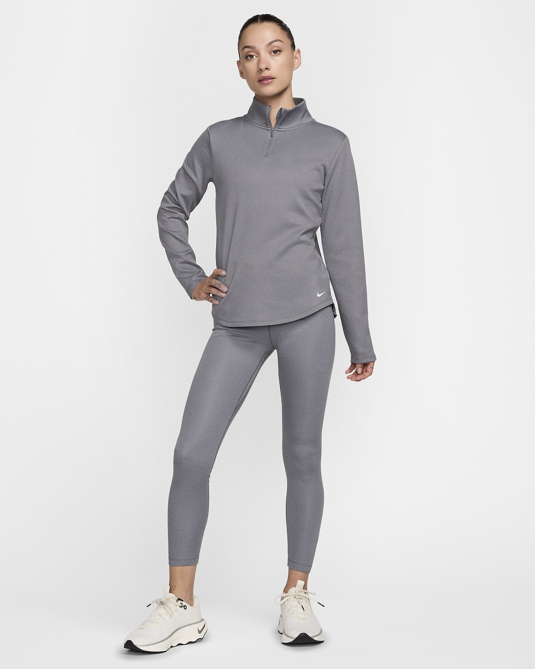 Camiseta de medio cierre con manga larga para mujer Nike Therma-FIT One - Gris humo/Jaspeado/Blanco