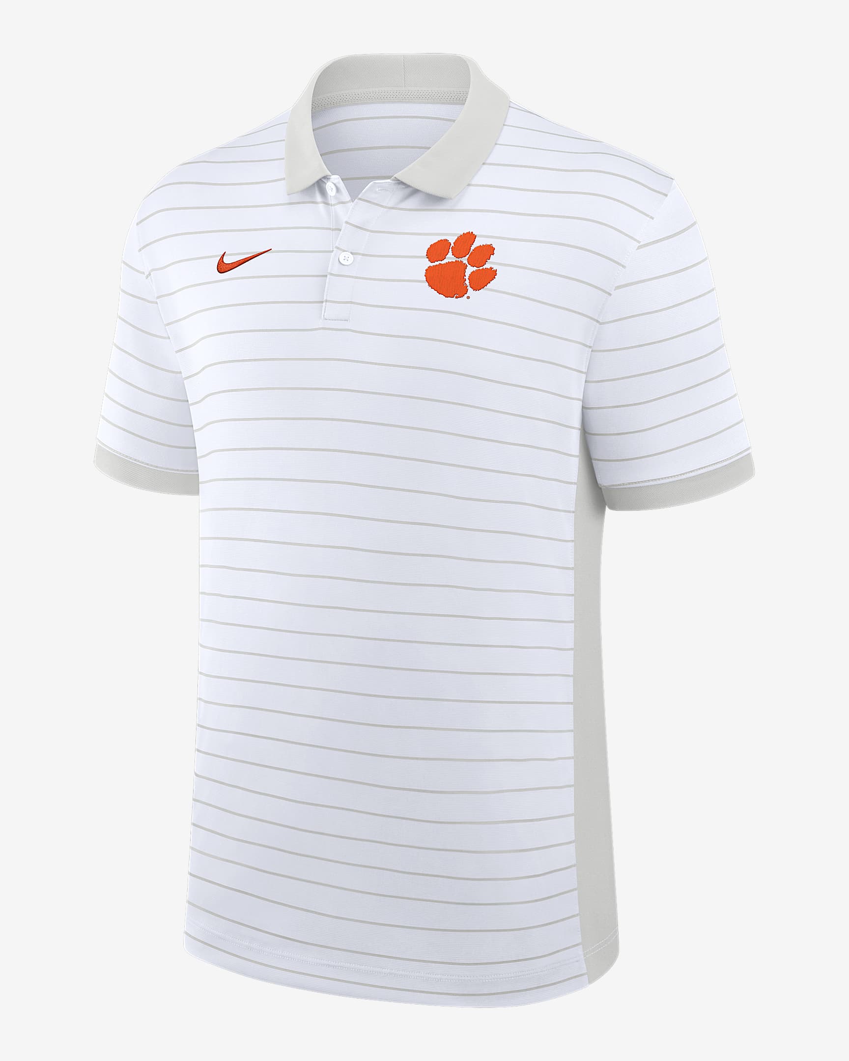 Clemson Sideline Victory Stripe Men's Nike Dri-FIT College Polo - White