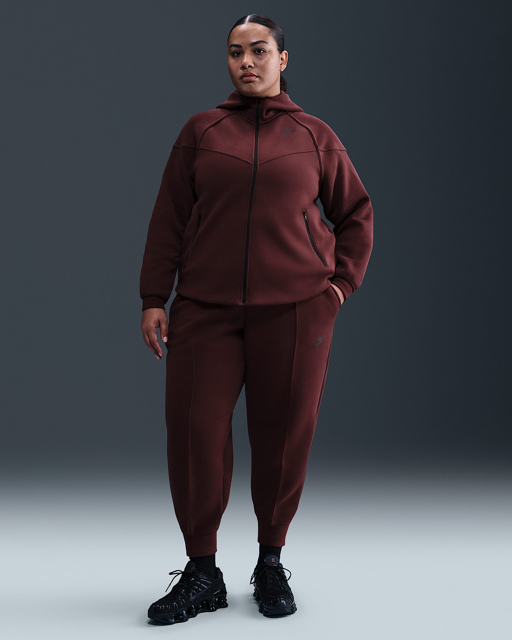 Nike Sportswear Tech Fleece Women's Mid-Rise Joggers (Plus Size) - Burgundy Crush/Black