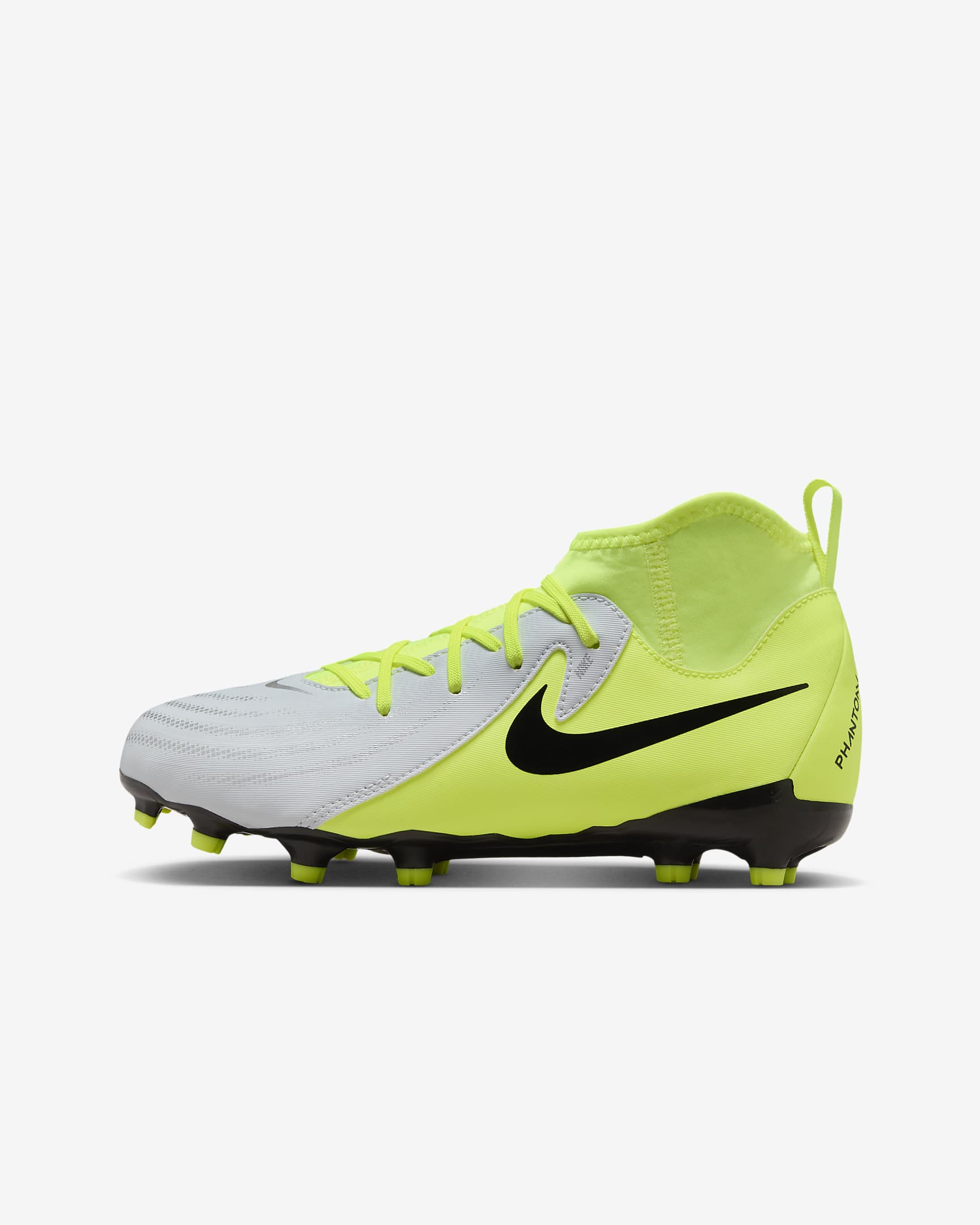 Nike Jr. Phantom Luna 2 Academy Younger/Older Kids' MG Football Boot - Metallic Silver/Volt/Black