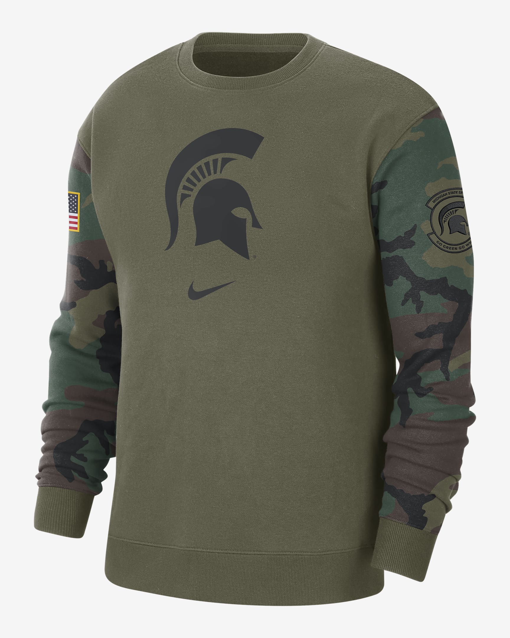 Michigan State Club Fleece Men's Nike College Crew-Neck Sweatshirt - Medium Olive/Black