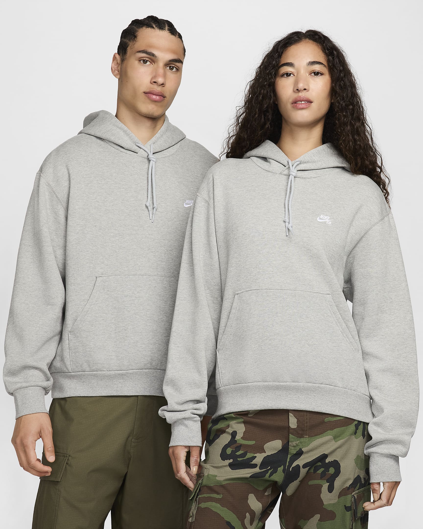 Nike SB Fleece Pullover Skate Hoodie - Dark Grey Heather/White