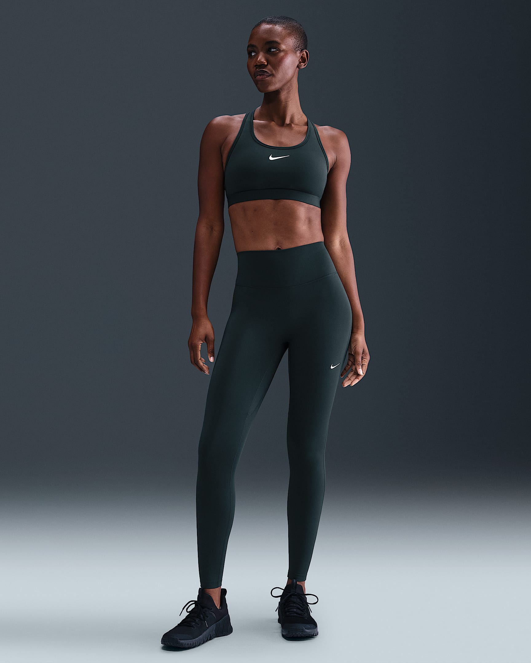 Nike One Leggings in voller Länge mit nahtloser Vorderseite und hohem Bund (Damen) - Seaweed/Weiß