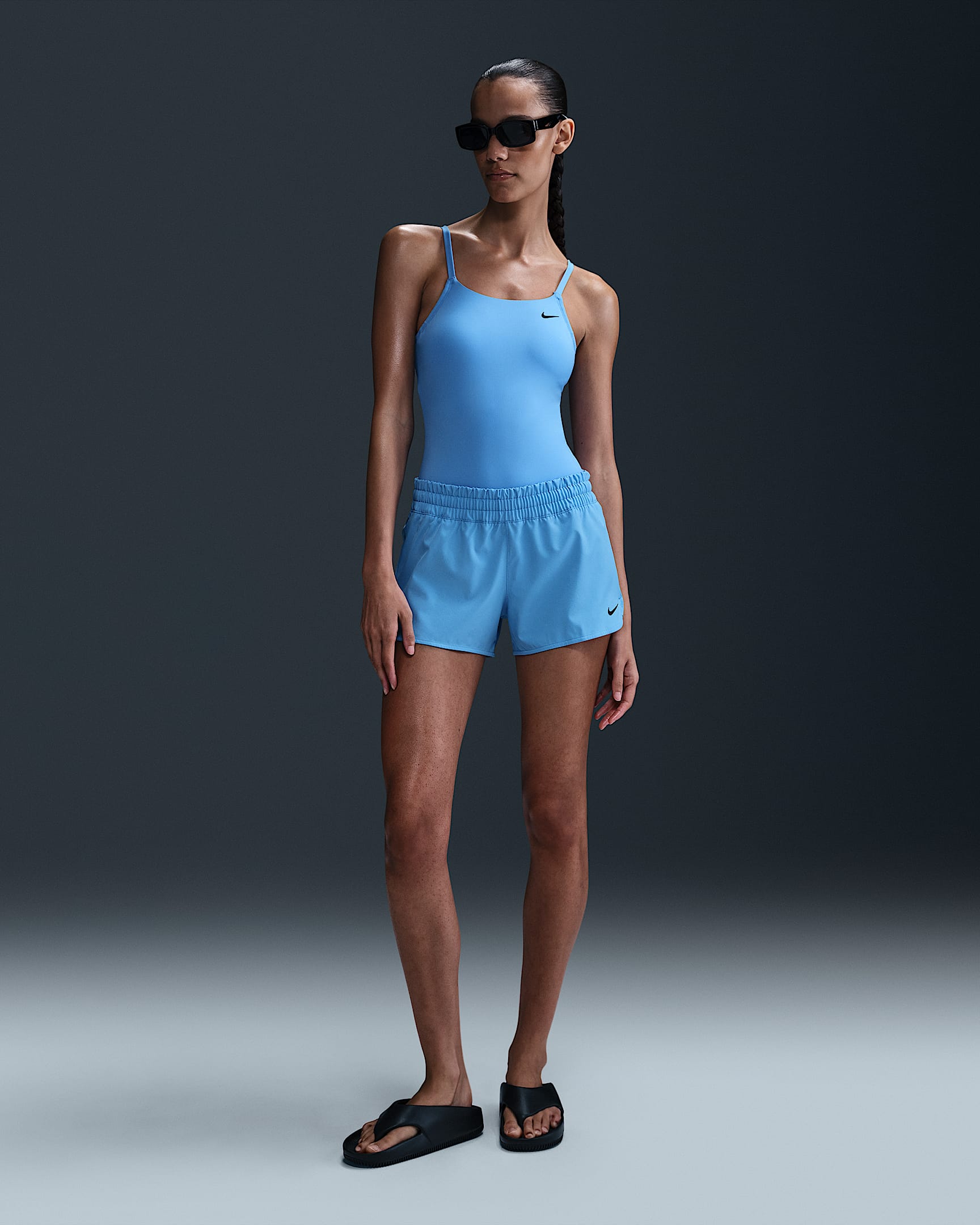 Shorts para salida de baño para mujer Nike Swim - Azul universitario/Negro