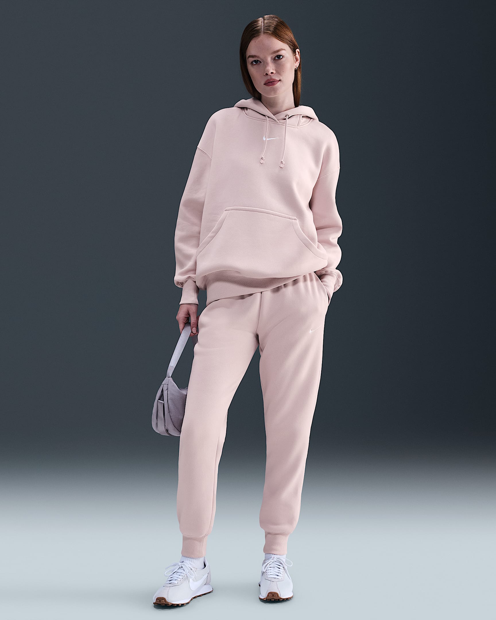 Nike Sportswear Phoenix Fleece Women's Mid-Rise Tracksuit Bottoms - Silt Red/Sail