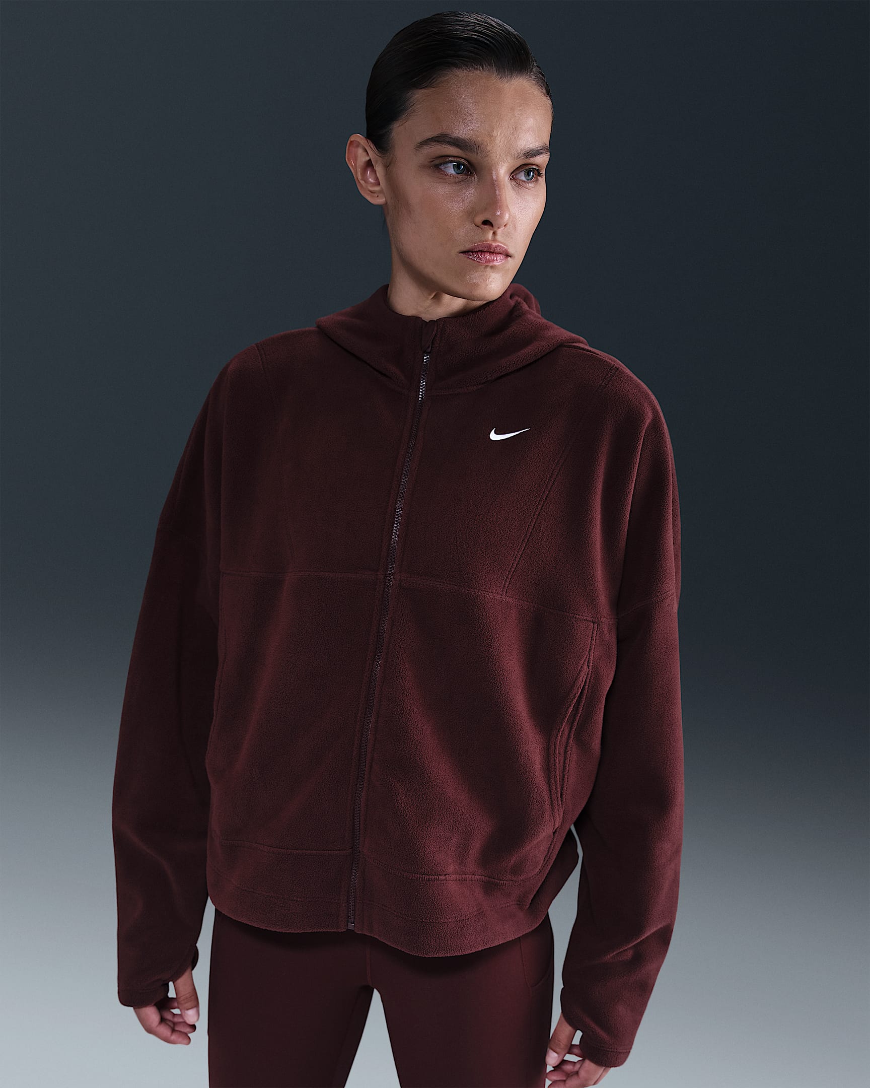Nike One Women's Therma-FIT Full-Zip Top - Burgundy Crush/White