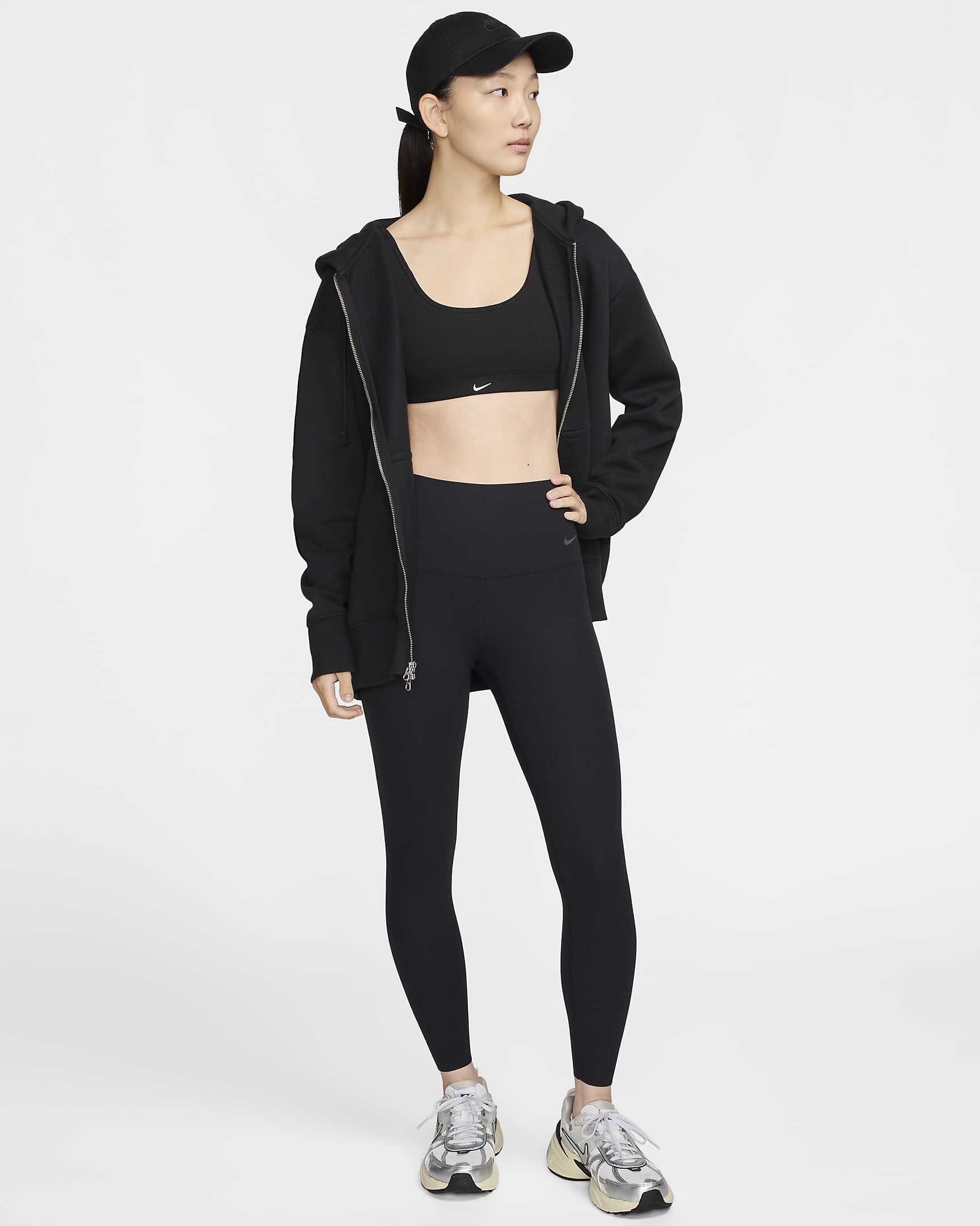 เลกกิ้งเอวสูง 7/8 ส่วนผู้หญิงซัพพอร์ตแบบอ่อนโยน Nike Zenvy Rib - ดำ/ดำ