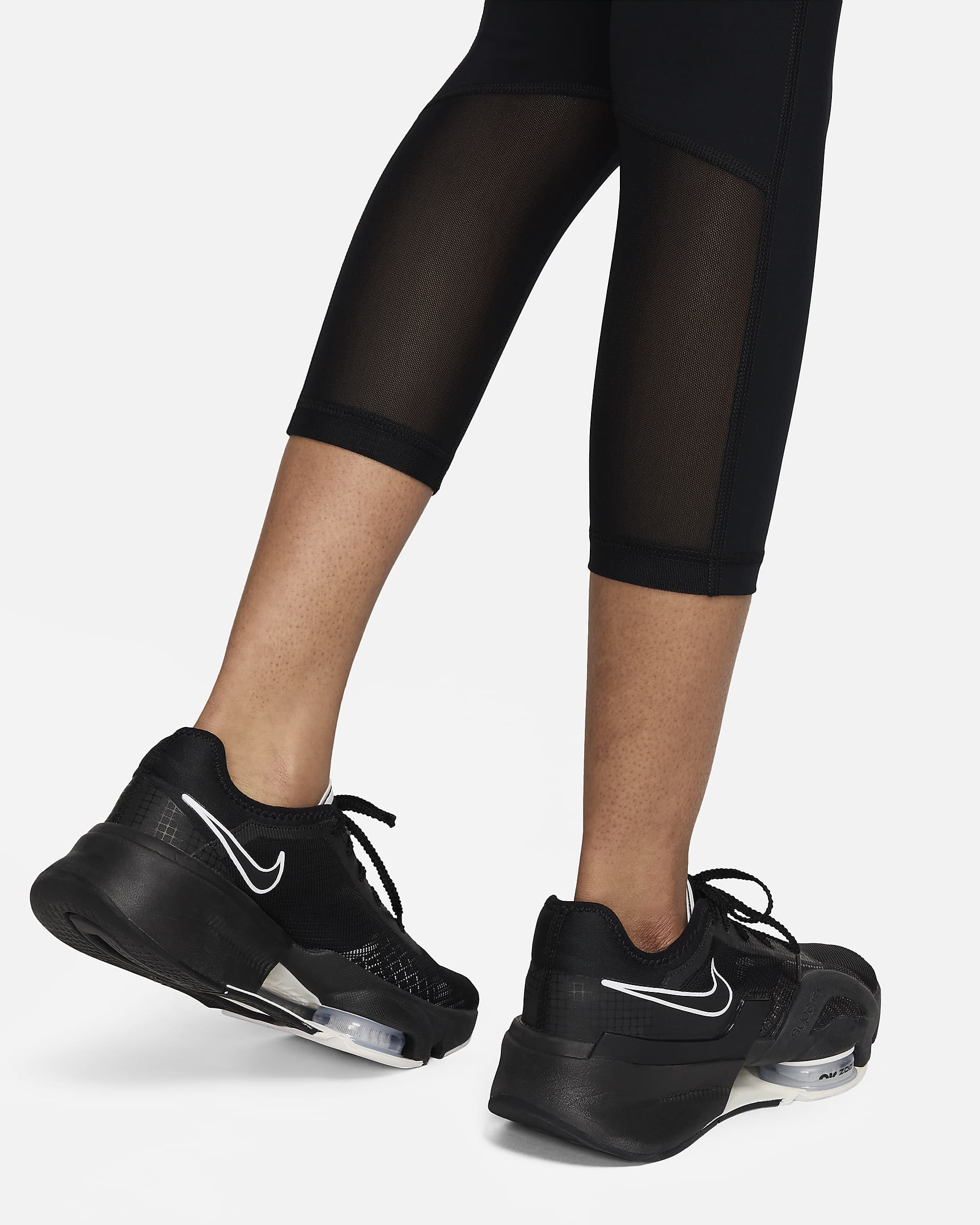 Nike Pro Women's Mid-Rise Crop Mesh-Panel Leggings - Black/Lilac Bloom/White