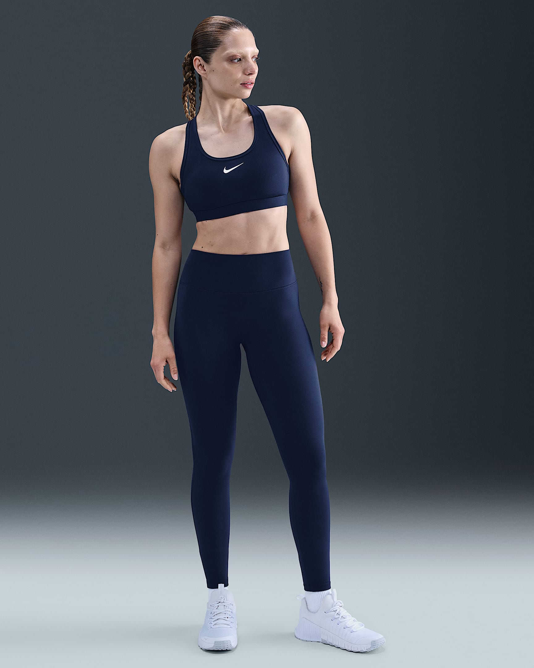 Nike One Seamless Front Women's High-Waisted Full-Length Leggings - Midnight Navy/White