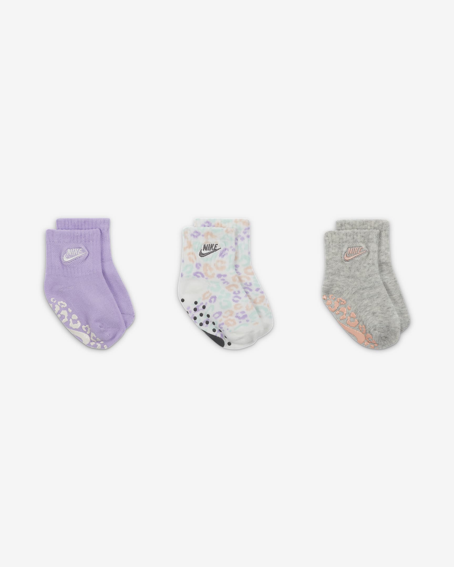 Nike Leopard Gripper Socks Box Set (3 Pairs) Baby (1224M)/Toddler