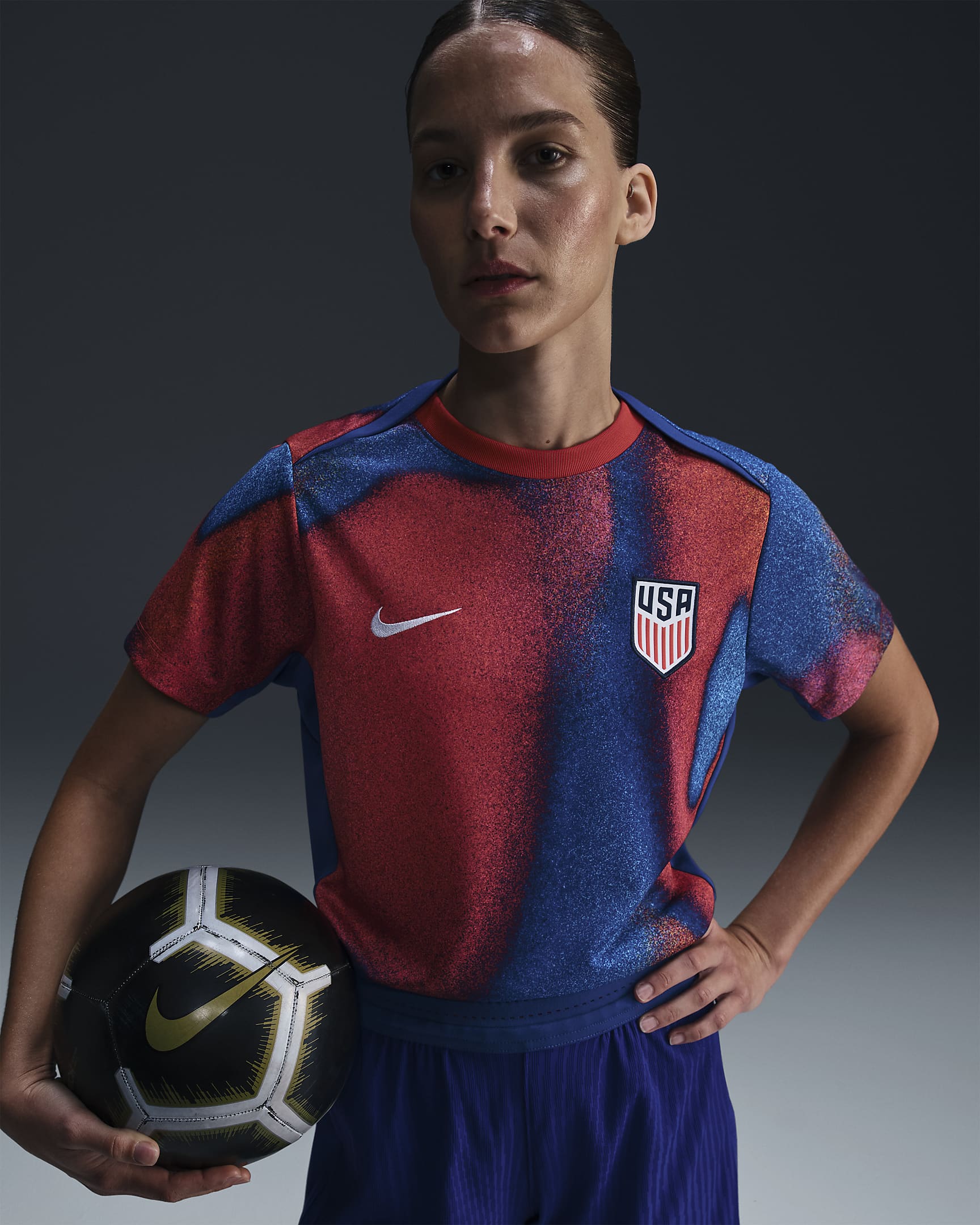 USMNT Academy Pro Women's Nike Dri-FIT Soccer Pre-Match Short-Sleeve Top - White/Sport Red/Old Royal/White