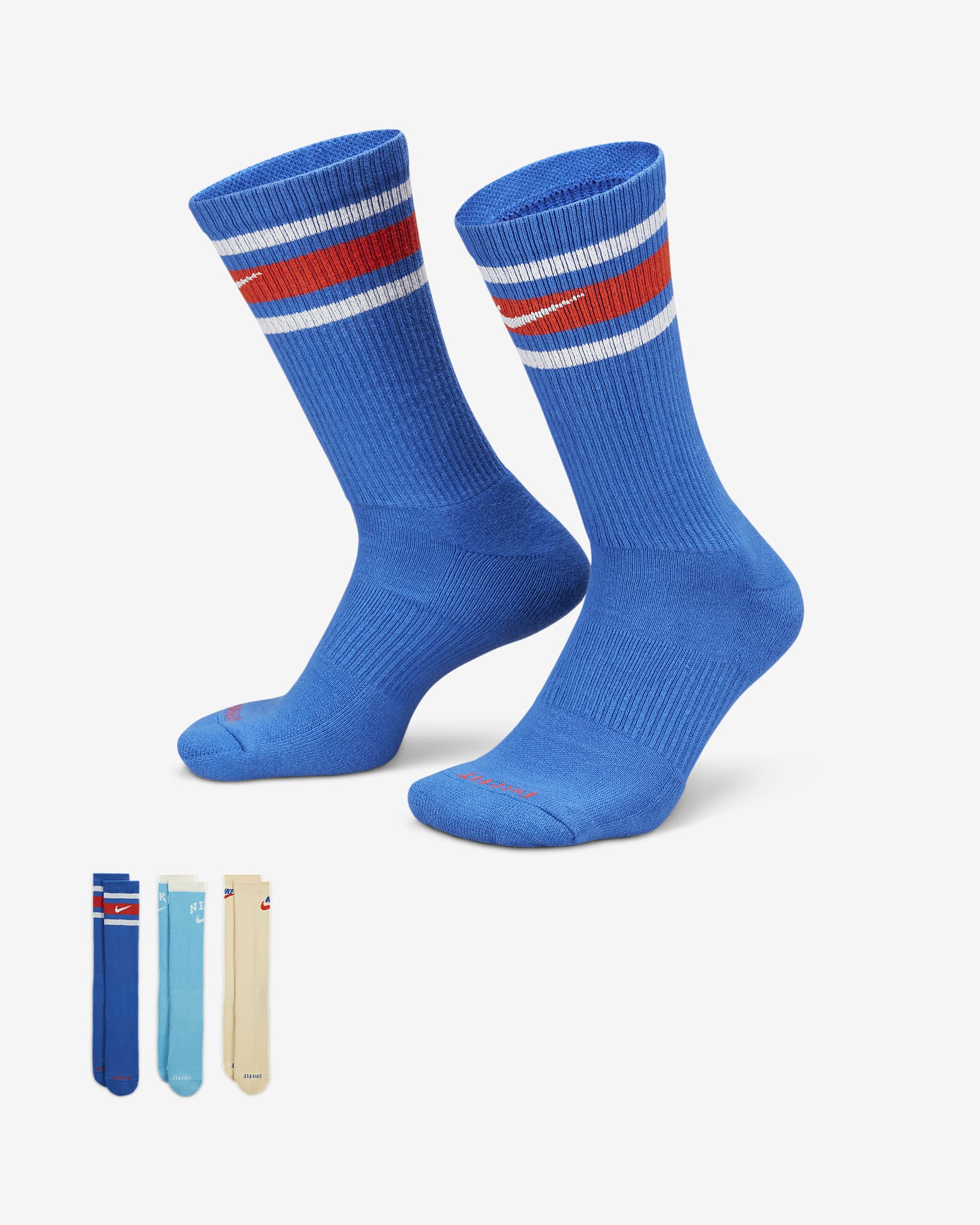 Nike Everyday Plus Cushioned Crew Socks (3 Pairs) - Multi-Color