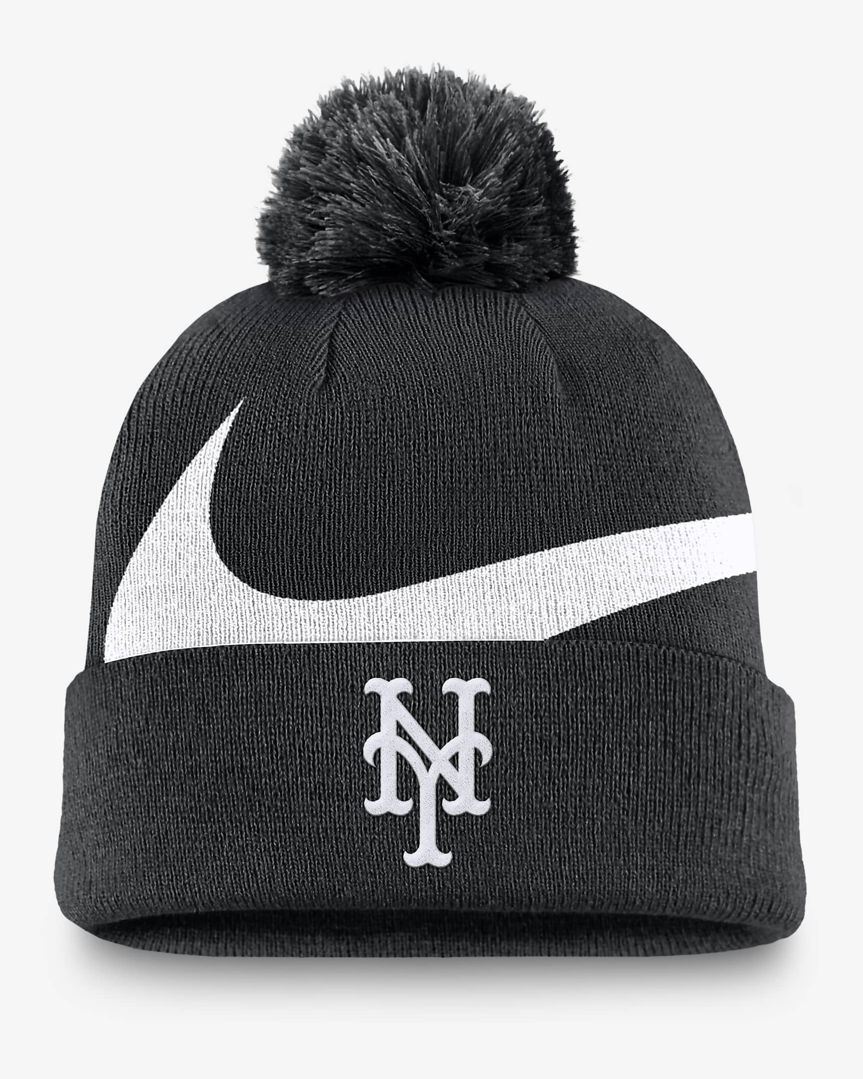 New York Mets Peak Men's Nike MLB Cuffed Pom Beanie - Black