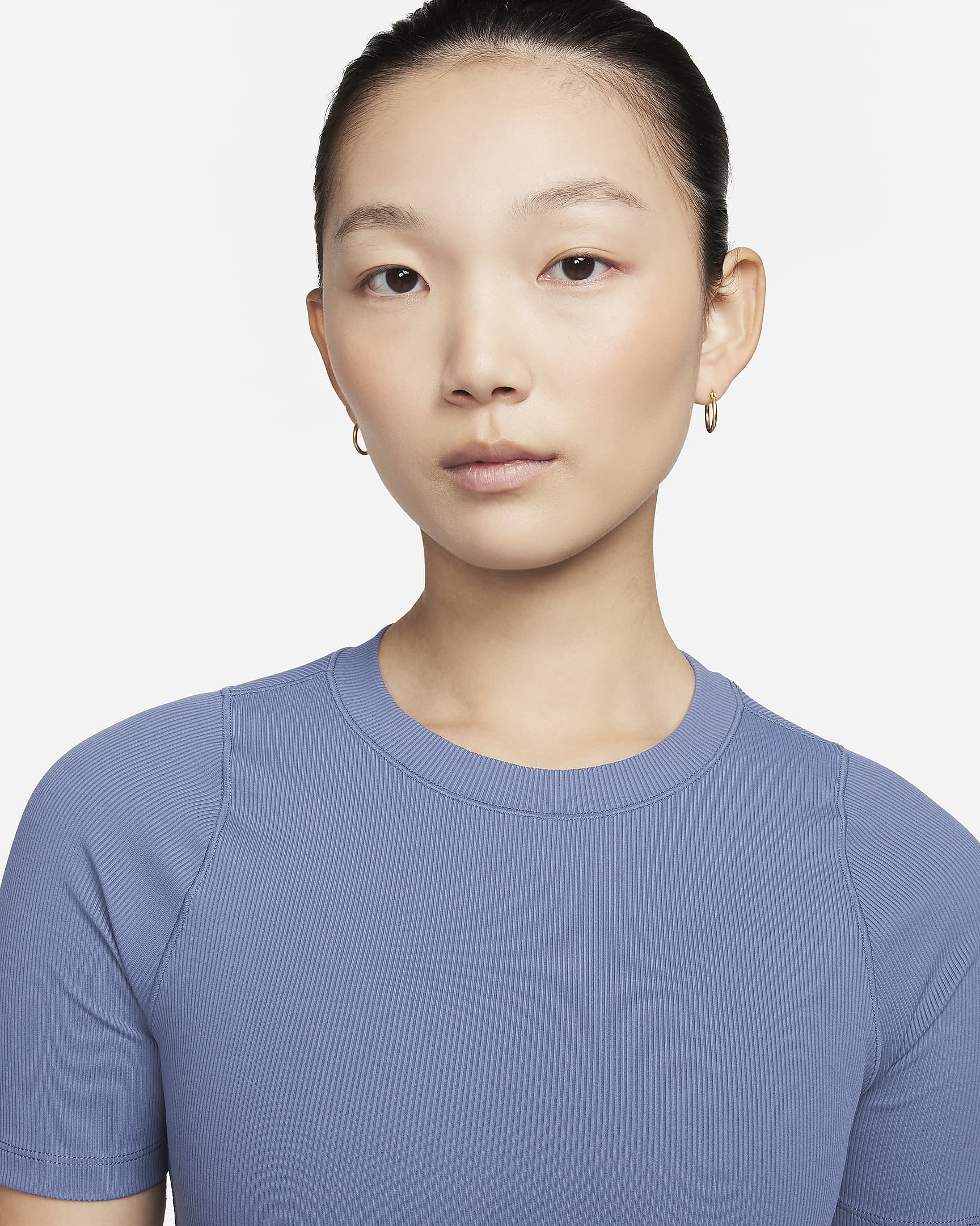 Nike Zenvy 羅紋女款 Dri-FIT 短袖短版上衣 - Diffused Blue/白色