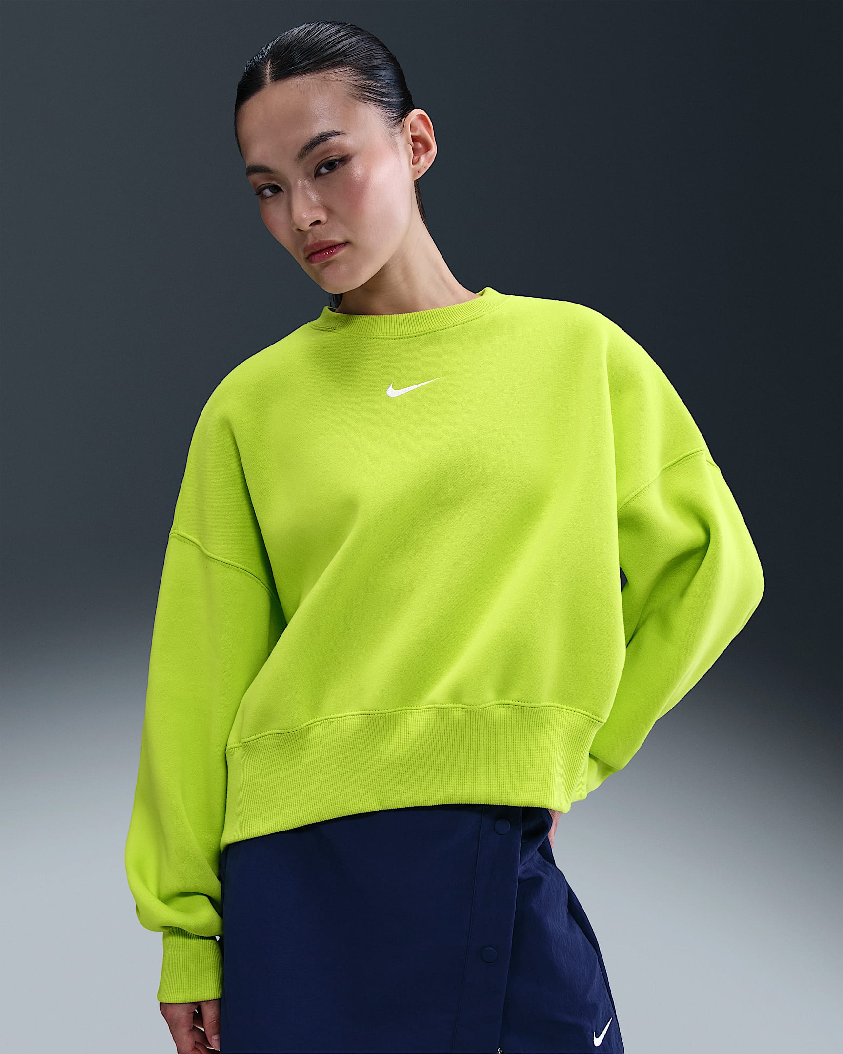 Sudadera de cuello redondo sin cierre extra oversized para mujer Nike Sportswear Phoenix Fleece - Cíber/Vela