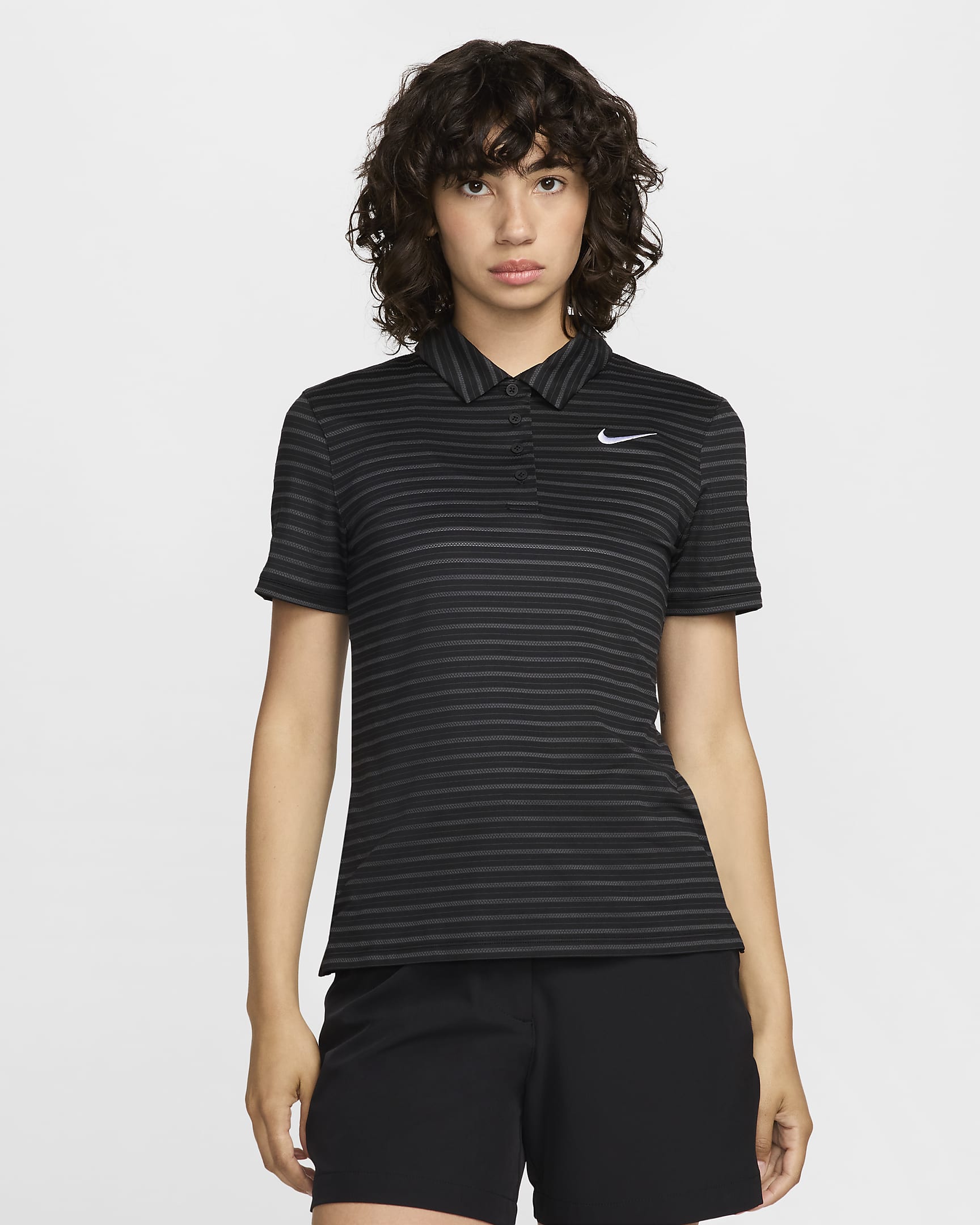 Polo de golf de manga corta Dri-FIT a rayas para mujer Nike Victory - Negro/Antracita/Blanco