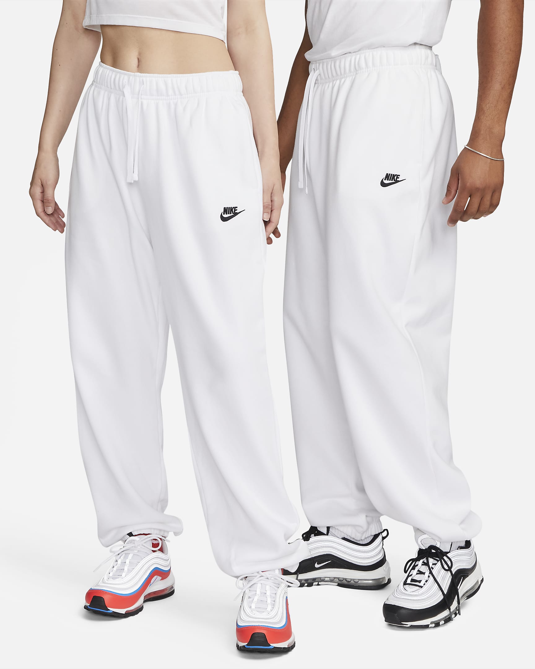 Pants de entrenamiento oversized de tiro medio para mujer Nike Sportswear Club Fleece - Blanco/Negro