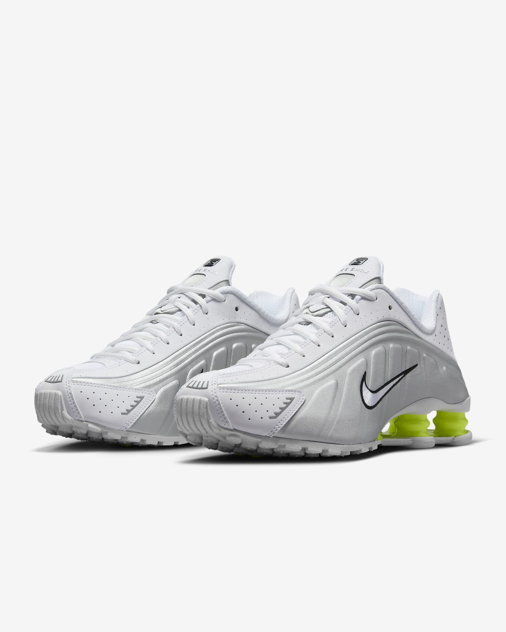 Nike Shox R4 Shoes - White/Metallic Silver/Volt/White