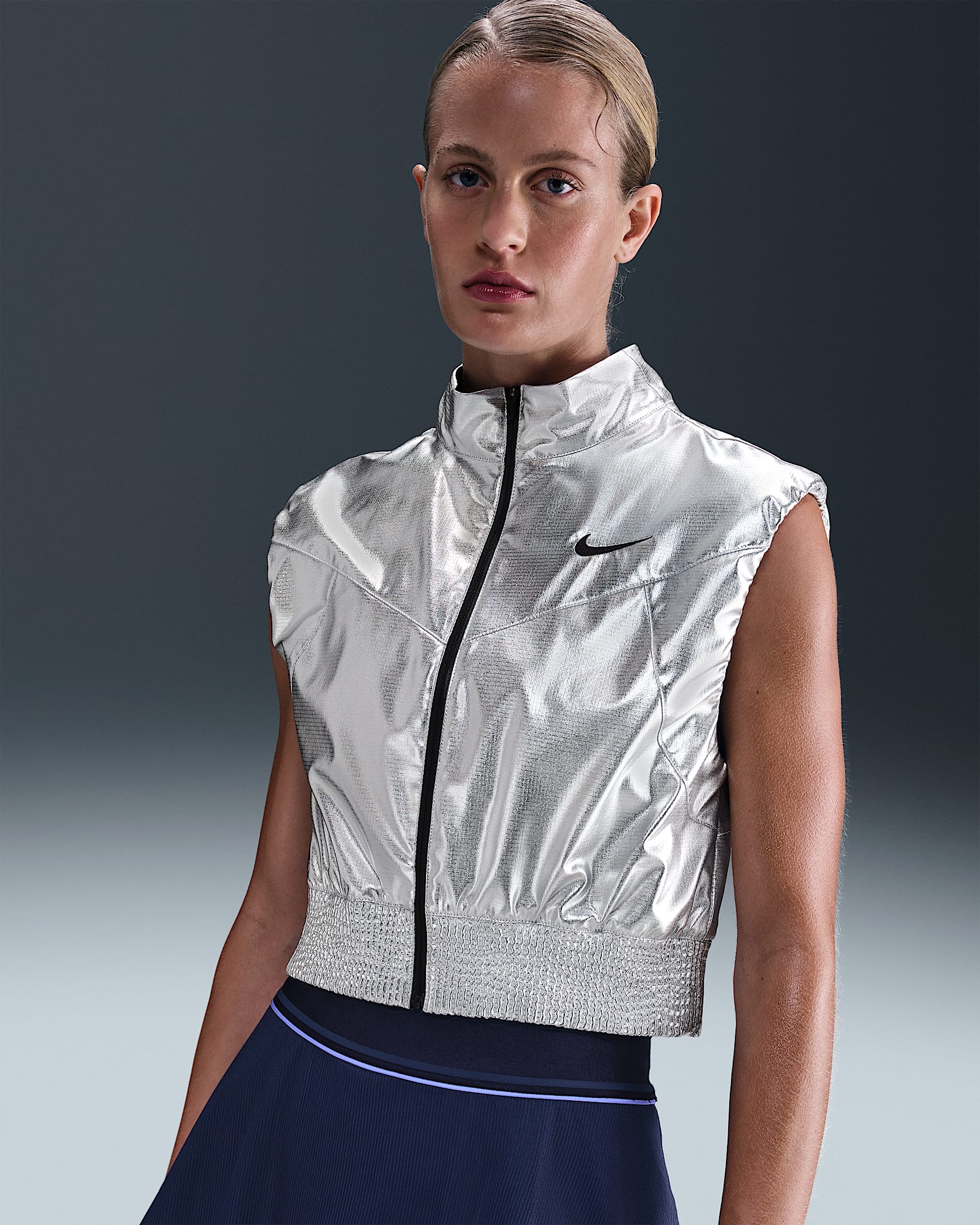 Smanicato da tennis NikeCourt Slam – Donna - Argento metallizzato/Nero