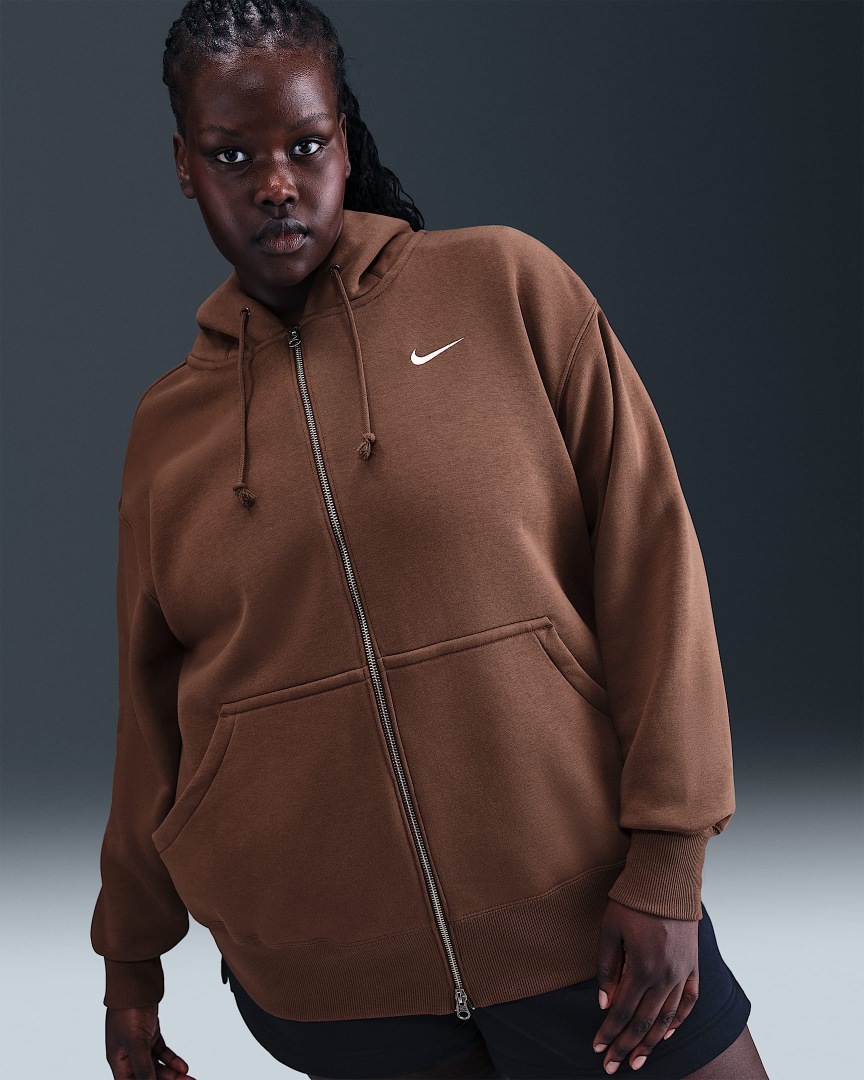 Nike Sportswear Phoenix Fleece Women's Oversized Full-Zip Hoodie (Plus Size) - Fauna Brown/Sail
