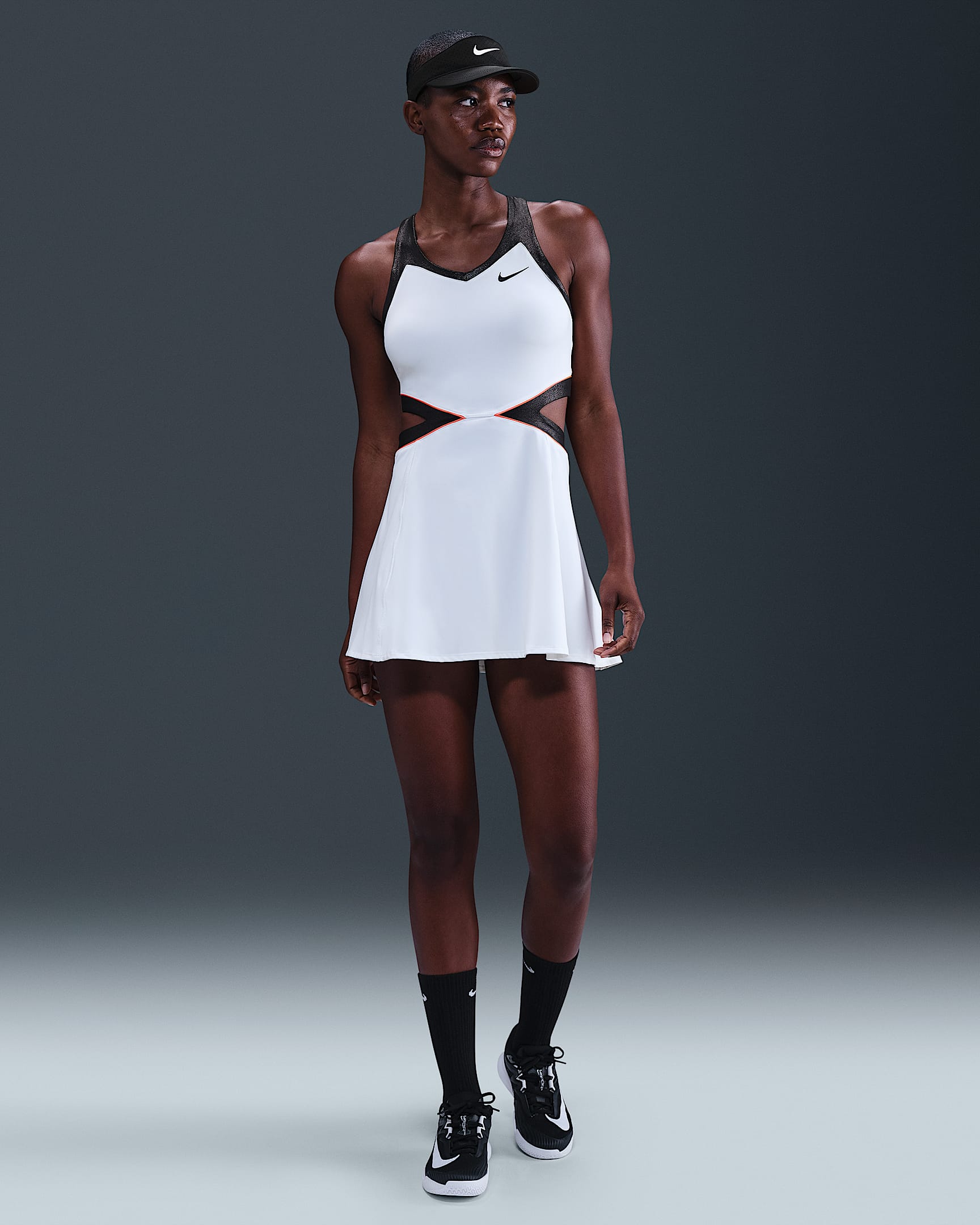 NikeCourt Slam Women's Dri-FIT Tennis Dress - White/Black/Hot Punch