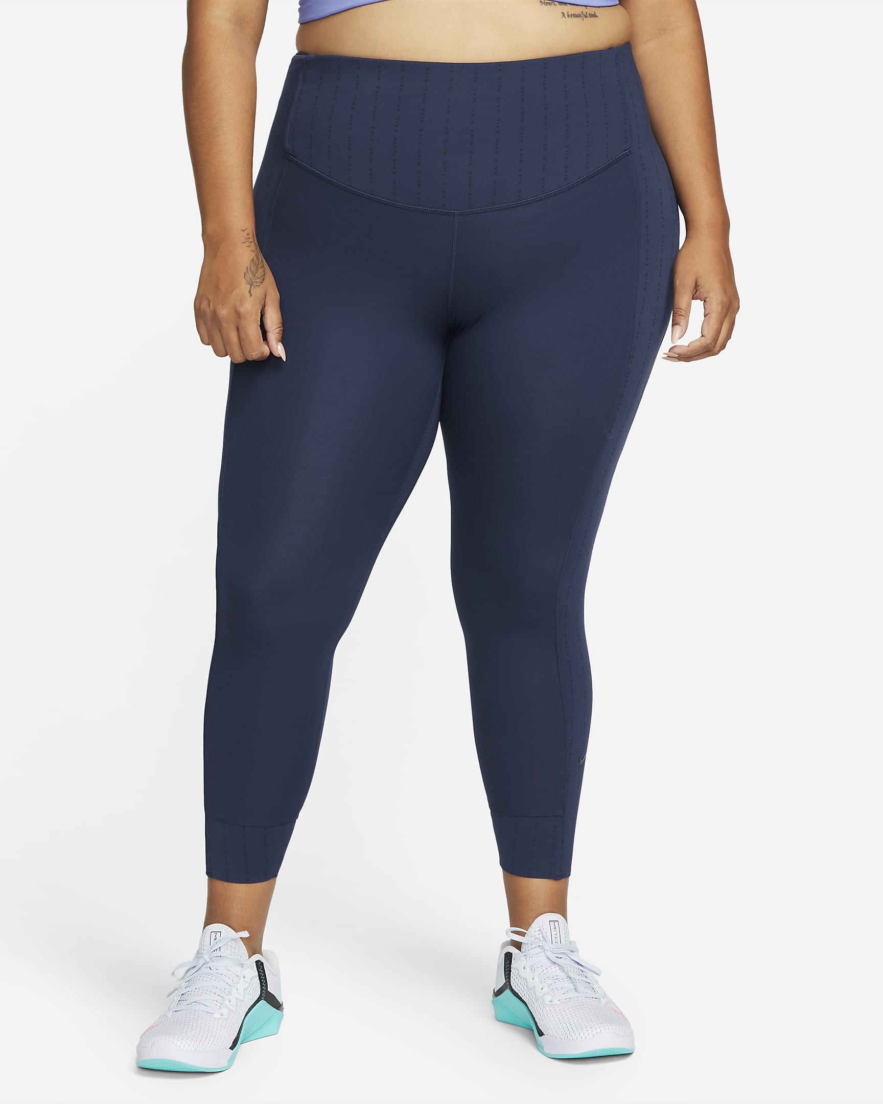 Nike One Luxe Icon Clash Women's Mid-Rise 7/8 Leggings (Plus Size) - Midnight Navy/Clear