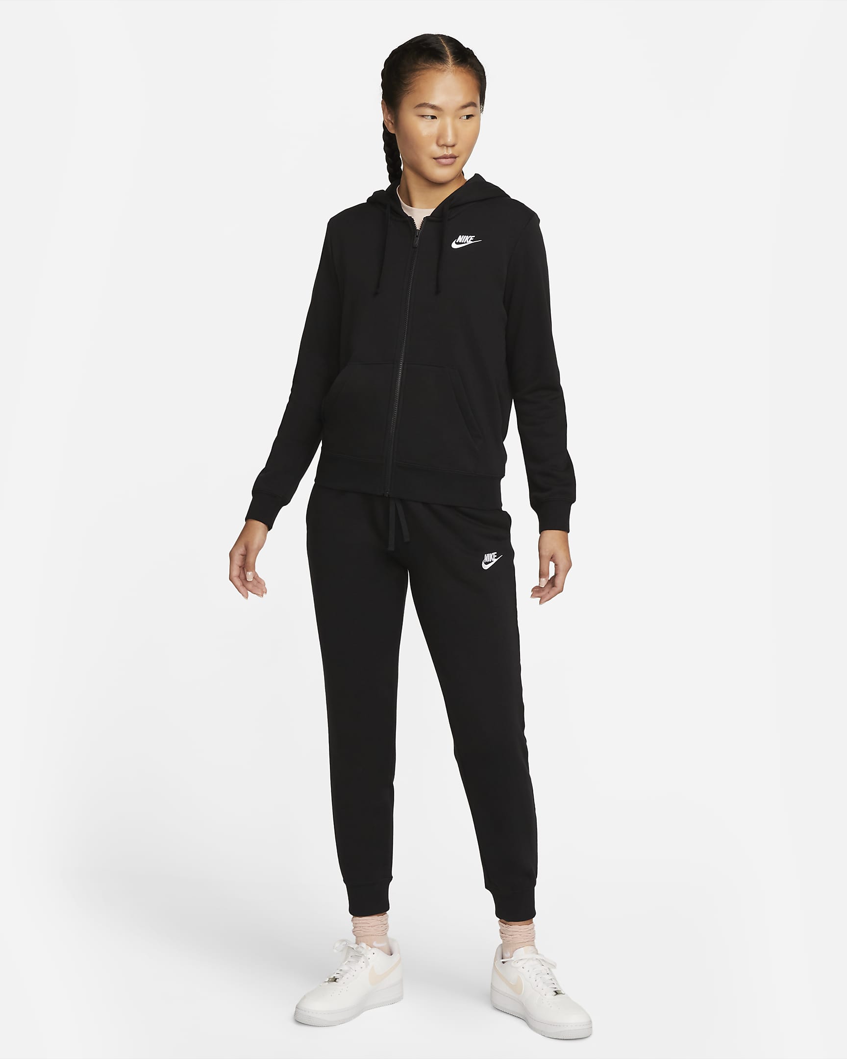 Nike Sportswear Club Fleece 女款全長式拉鍊連帽上衣 - 黑色/白色