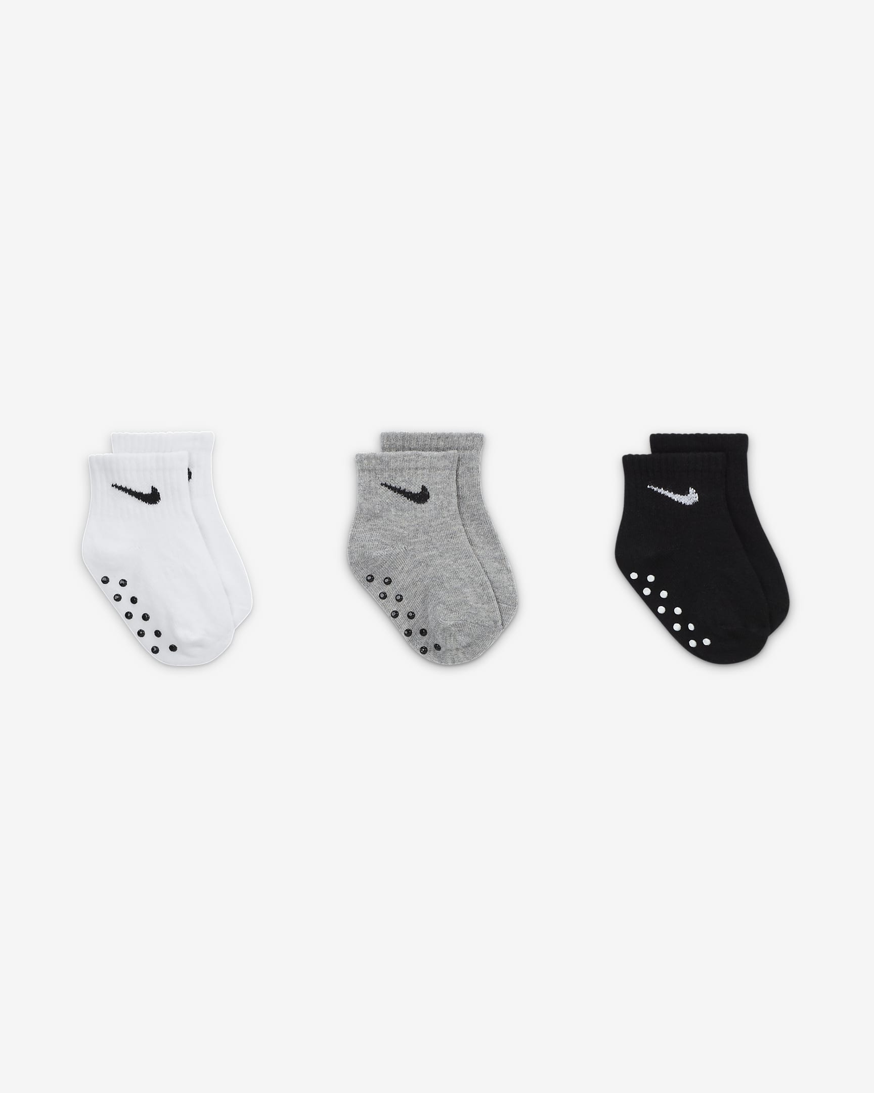 Nike Baby Gripper Ankle Socks (3 Pairs) - Dark Grey Heather/Black