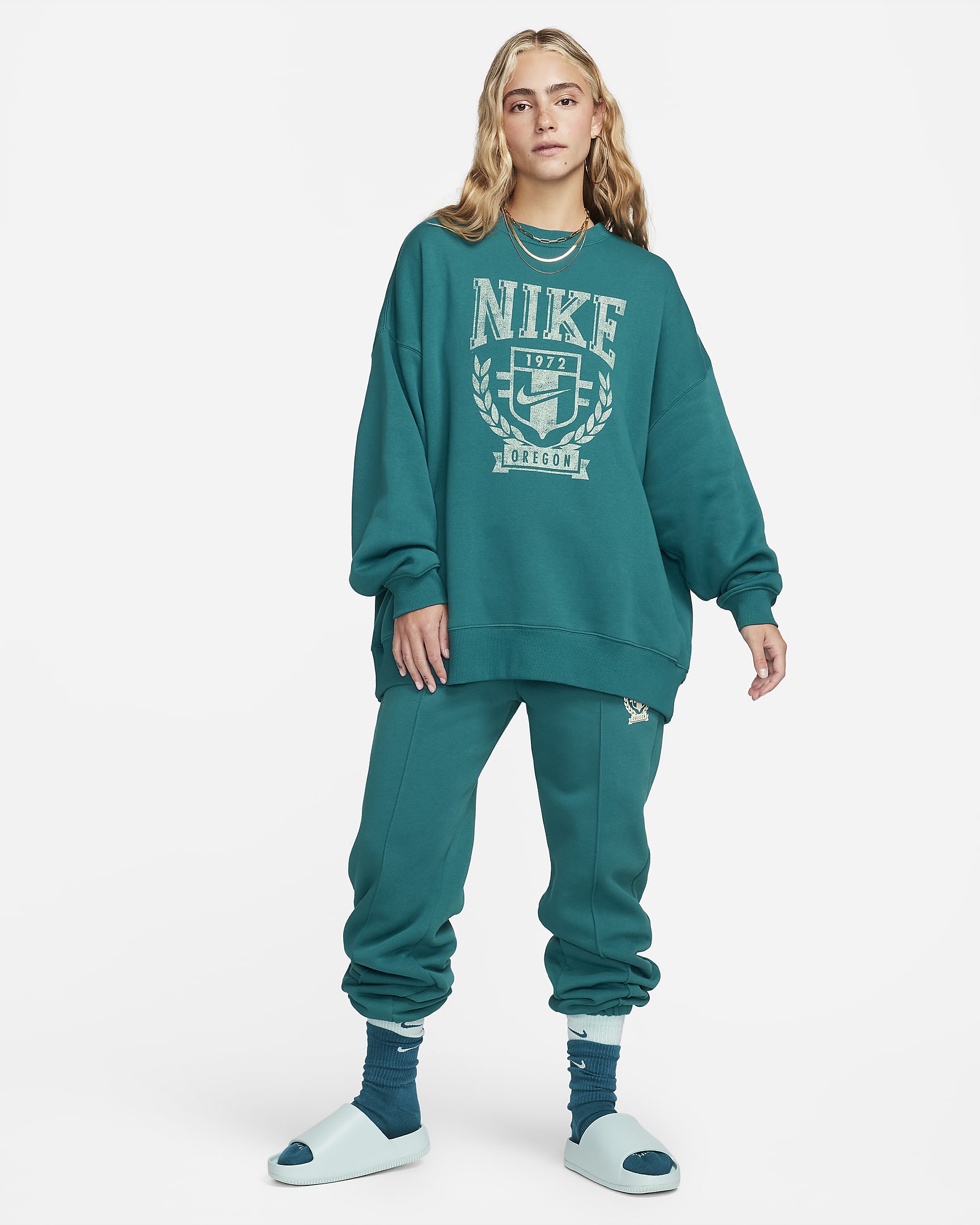 Sweat oversize à col ras-du-cou en tissu Fleece Nike Sportswear pour femme - Geode Teal