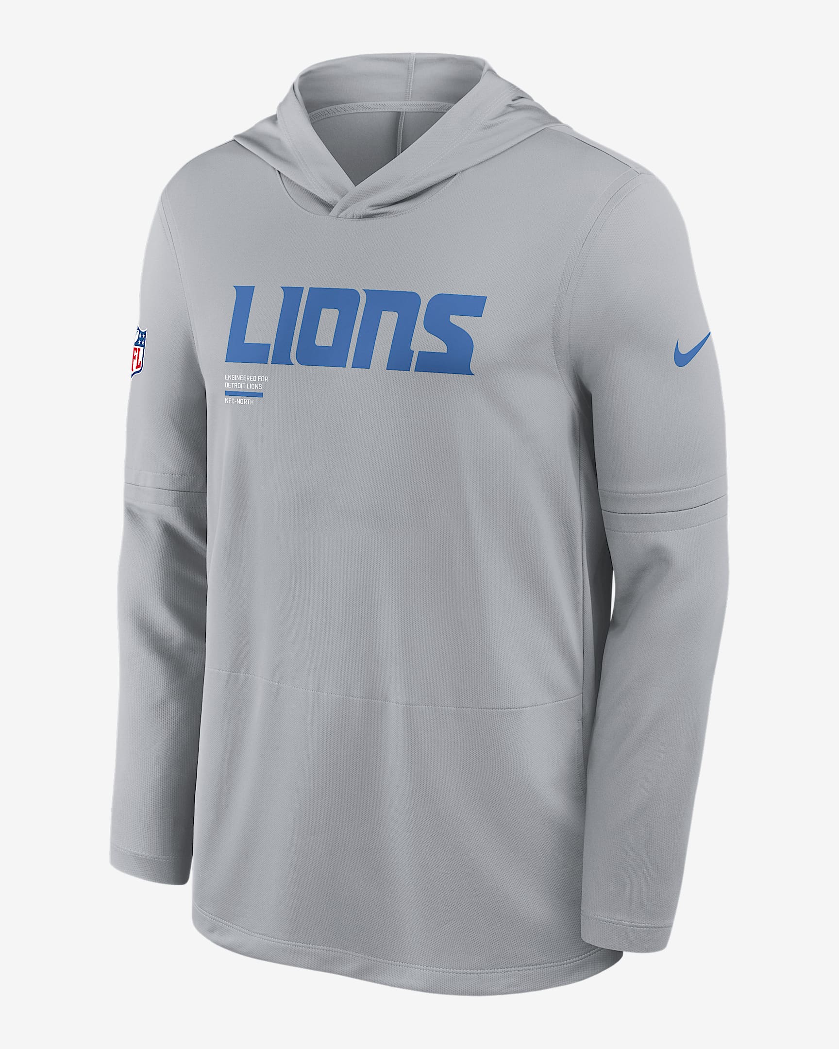 Playera de manga larga Nike Dri-FIT de la NFL con gorro para hombre Detroit Lions Pure Fury Sideline - Gris