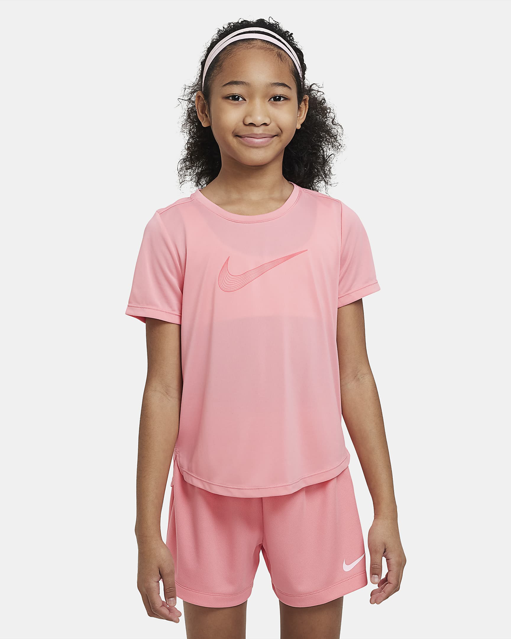 Nike One 大童 (女童) Dri-FIT 短袖訓練上衣 - Coral Chalk/Sea Coral