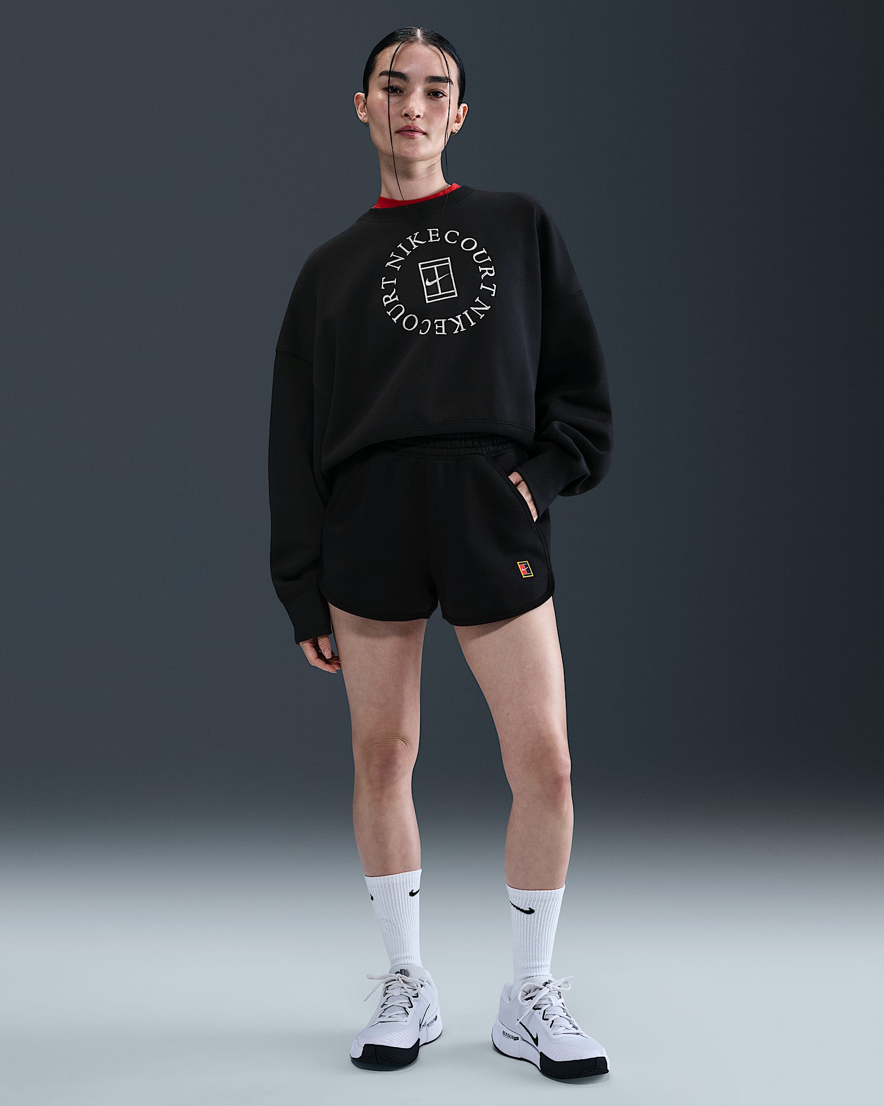 NikeCourt Heritage Women's Mid-Rise Fleece Tennis Shorts - Black