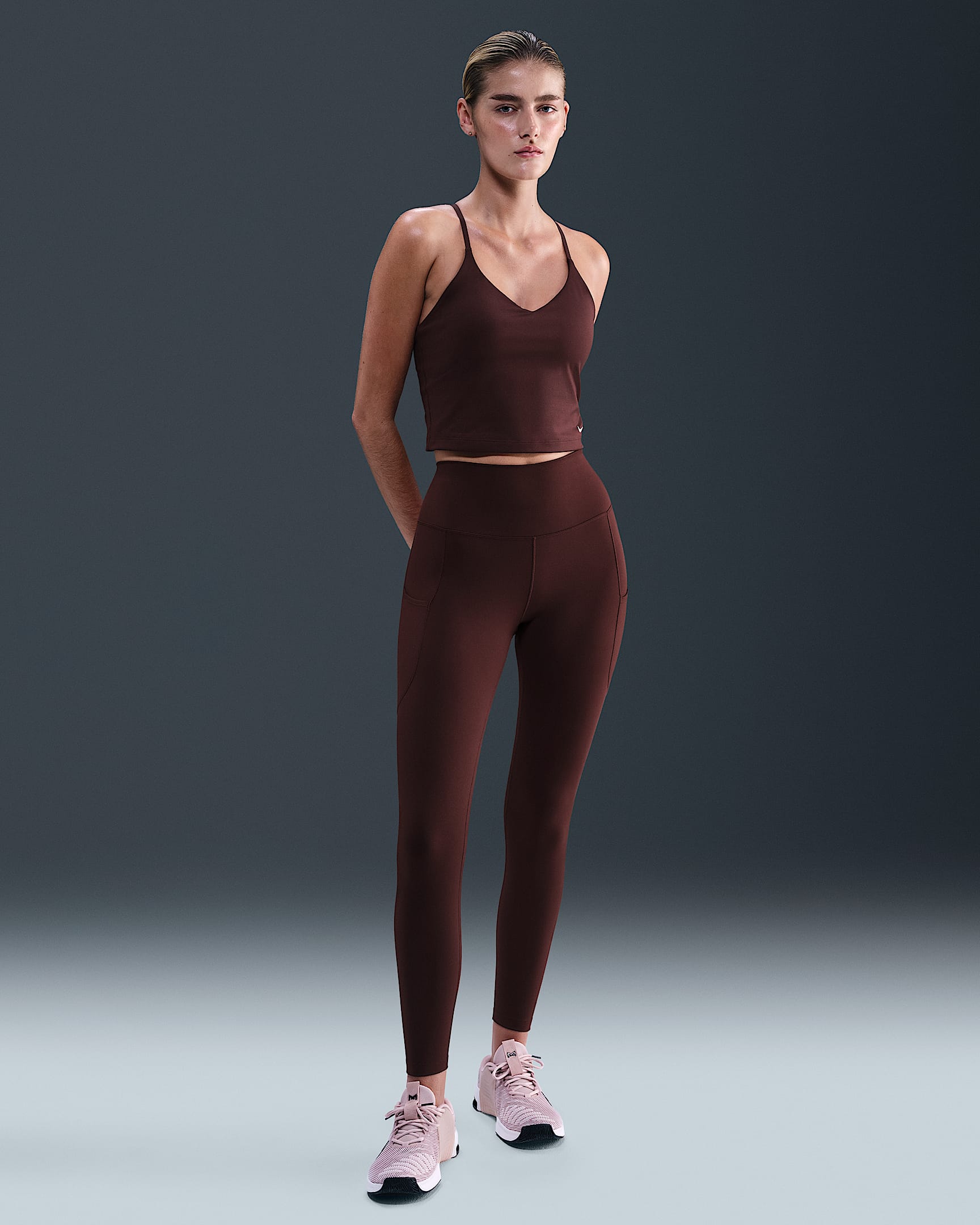 Nike One Women's High-Waisted 7/8 Leggings with Pockets - Burgundy Crush/White