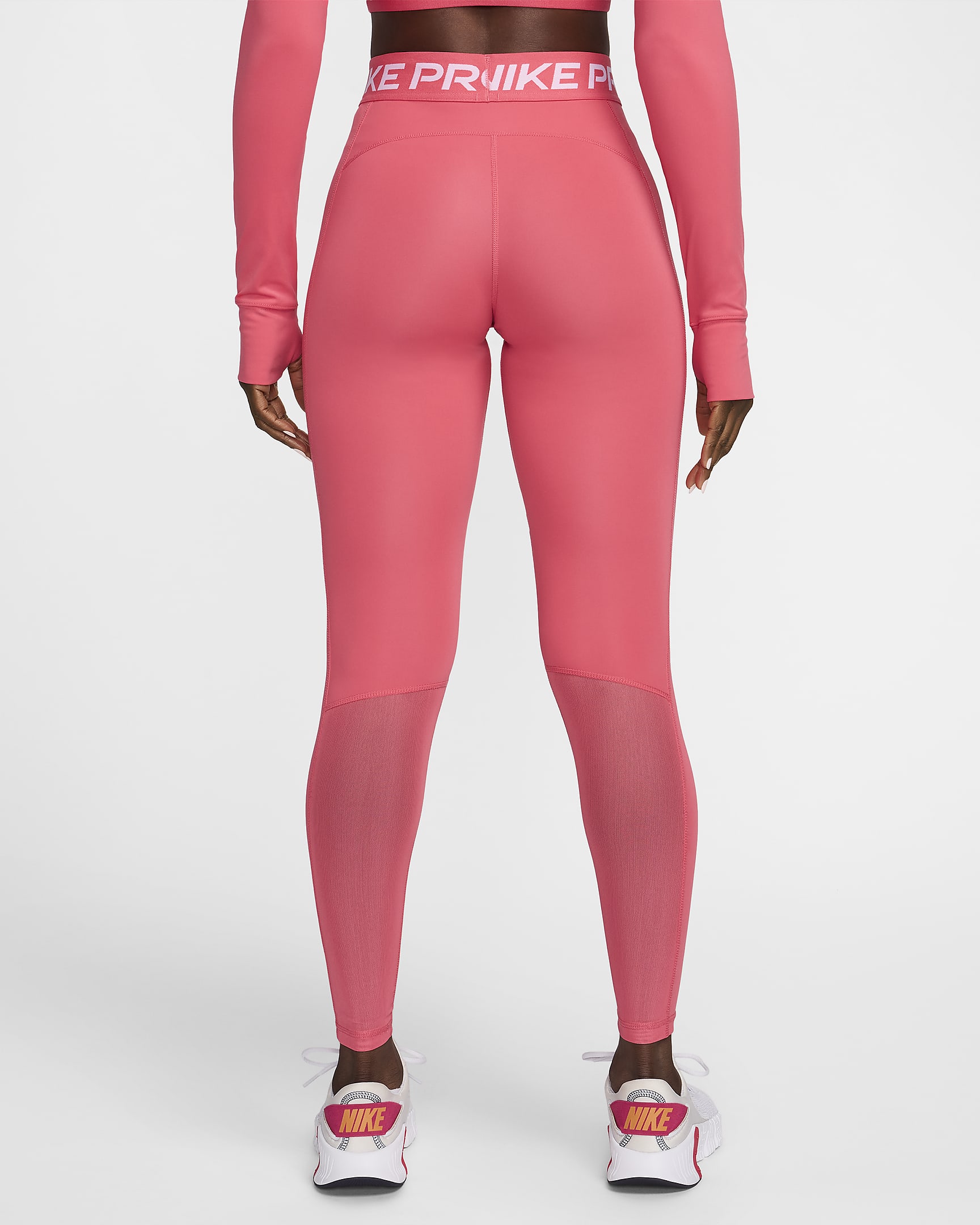 Nike Pro Women's Mid-Rise Mesh-Paneled Leggings - Aster Pink/Pinksicle/White