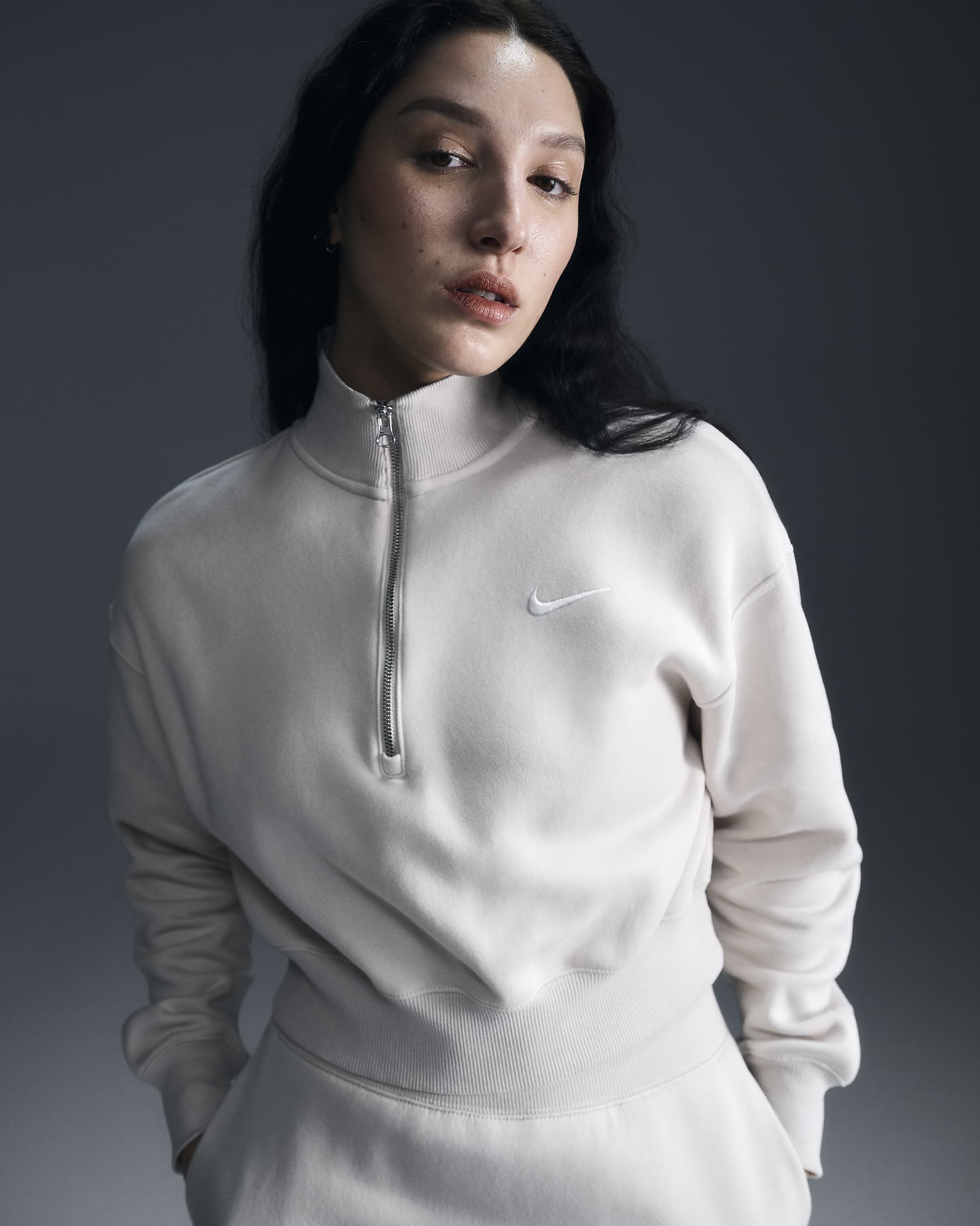 Nike Sportswear Phoenix Fleece Women's 1/2-Zip Cropped Sweatshirt - Light Orewood Brown/Sail