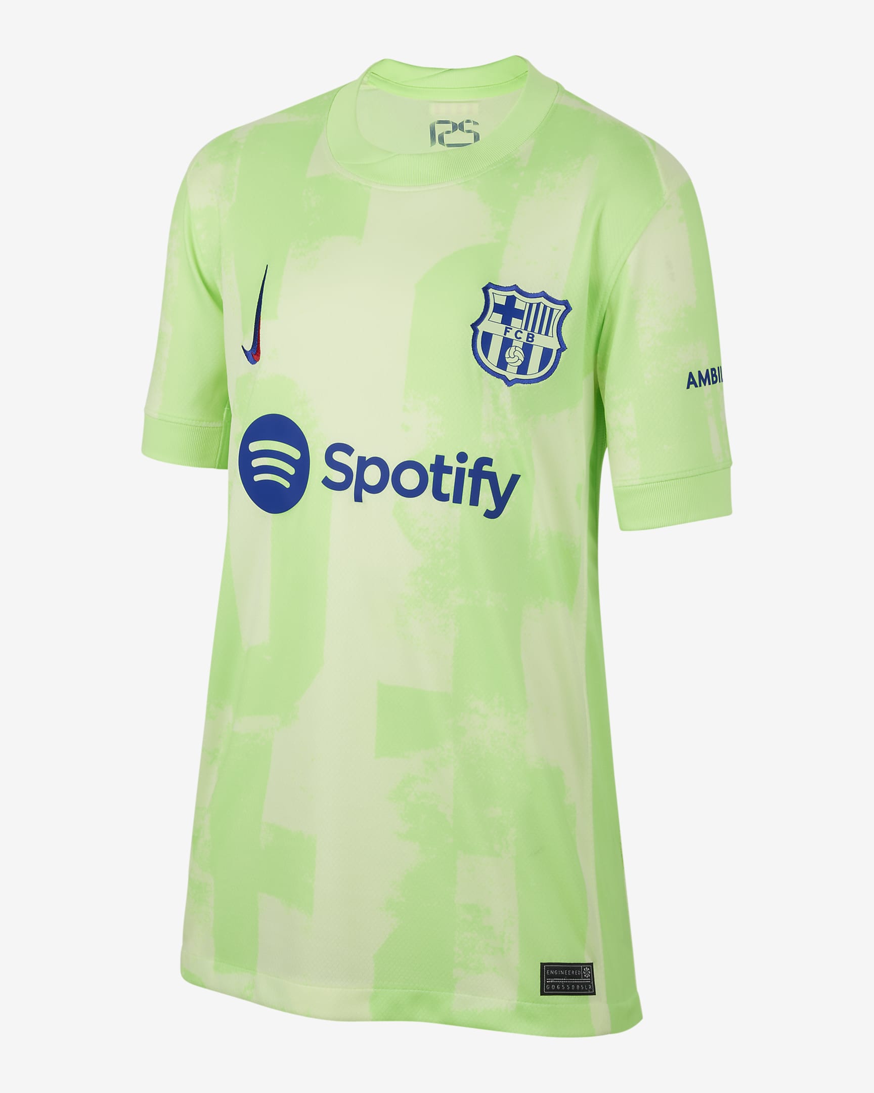 FC Barcelona 2024/25 Stadium Third Nike Replika-Fußballtrikot mit Dri-FIT-Technologie (ältere Kinder) - Barely Volt/Barely Volt/Lime Blast/Old Royal