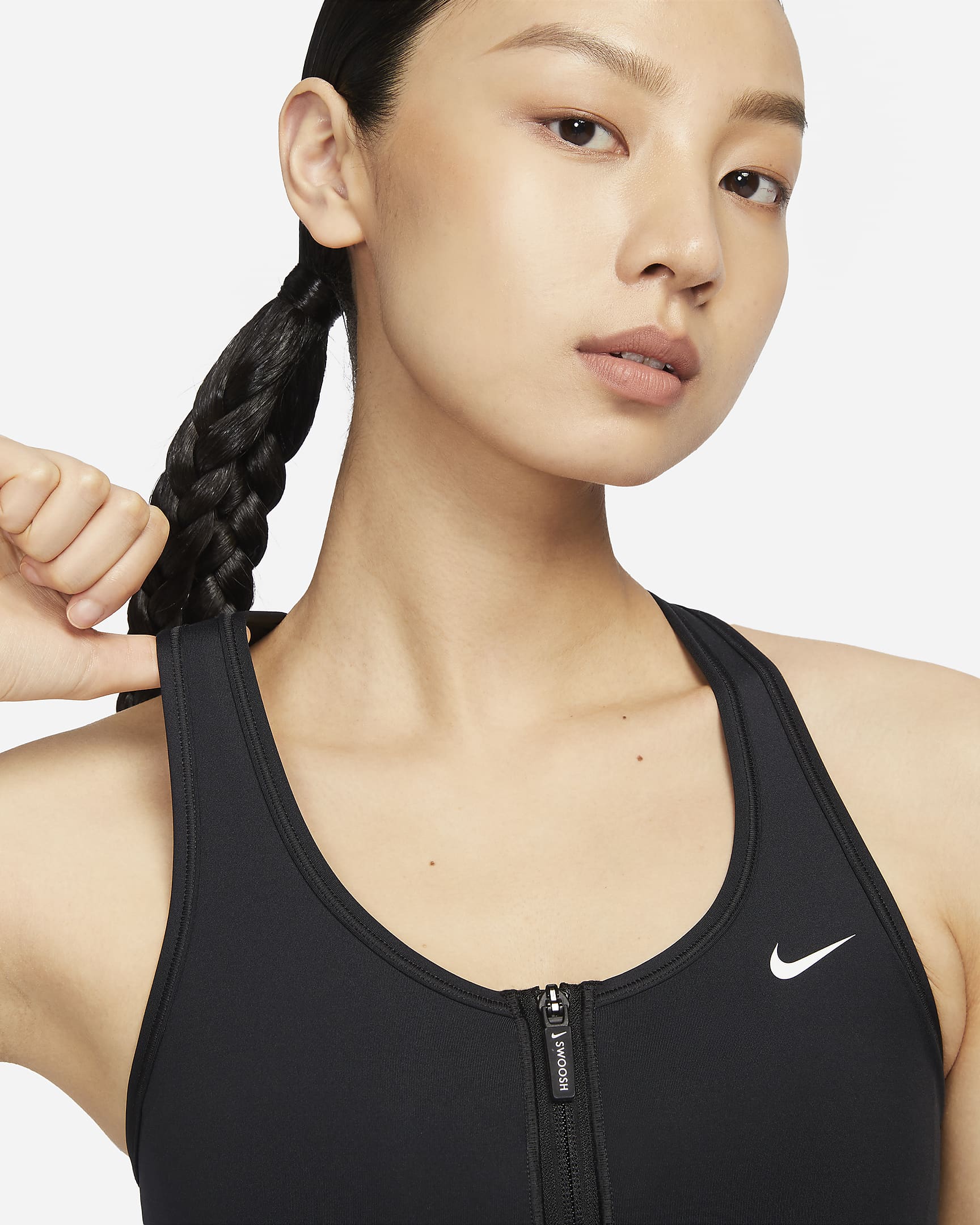 Nike Swoosh Front Zip Women's Medium-Support Padded Sports Bra - Black/Black/White