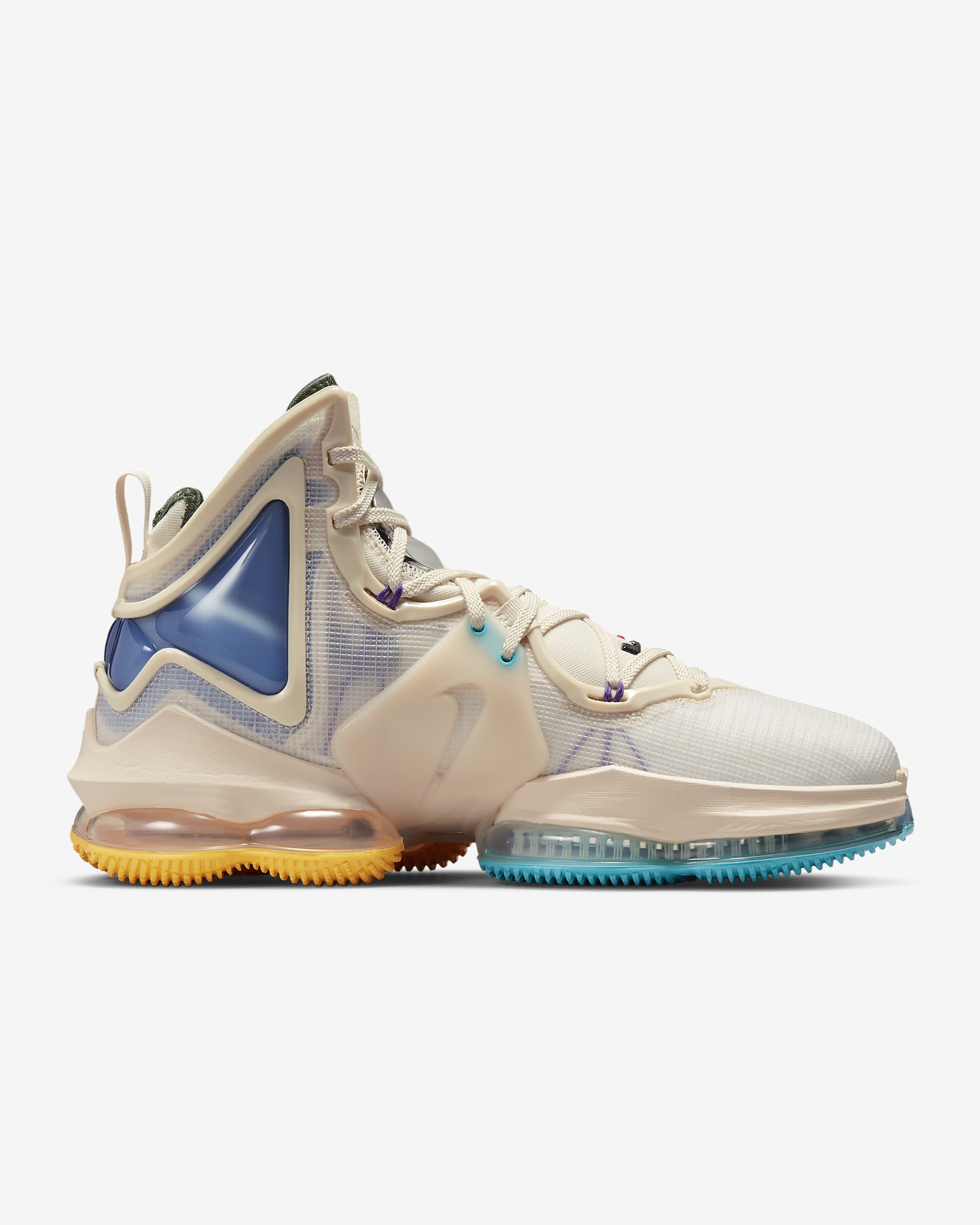 LeBron 19 Basketball Shoes - Pearl White/Game Royal/Clear Emerald/University Gold