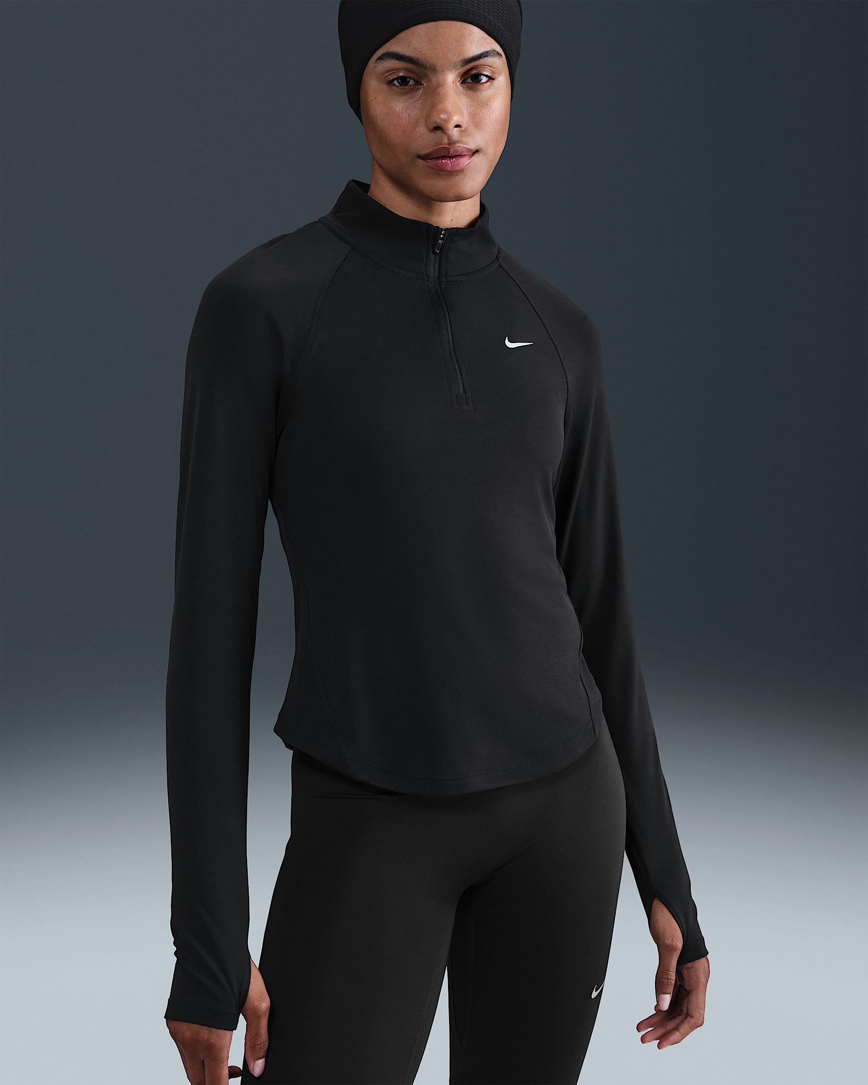 Nike Tempo Swoosh Run Women's Dri-FIT 1/4-Zip Running Top - Black/White
