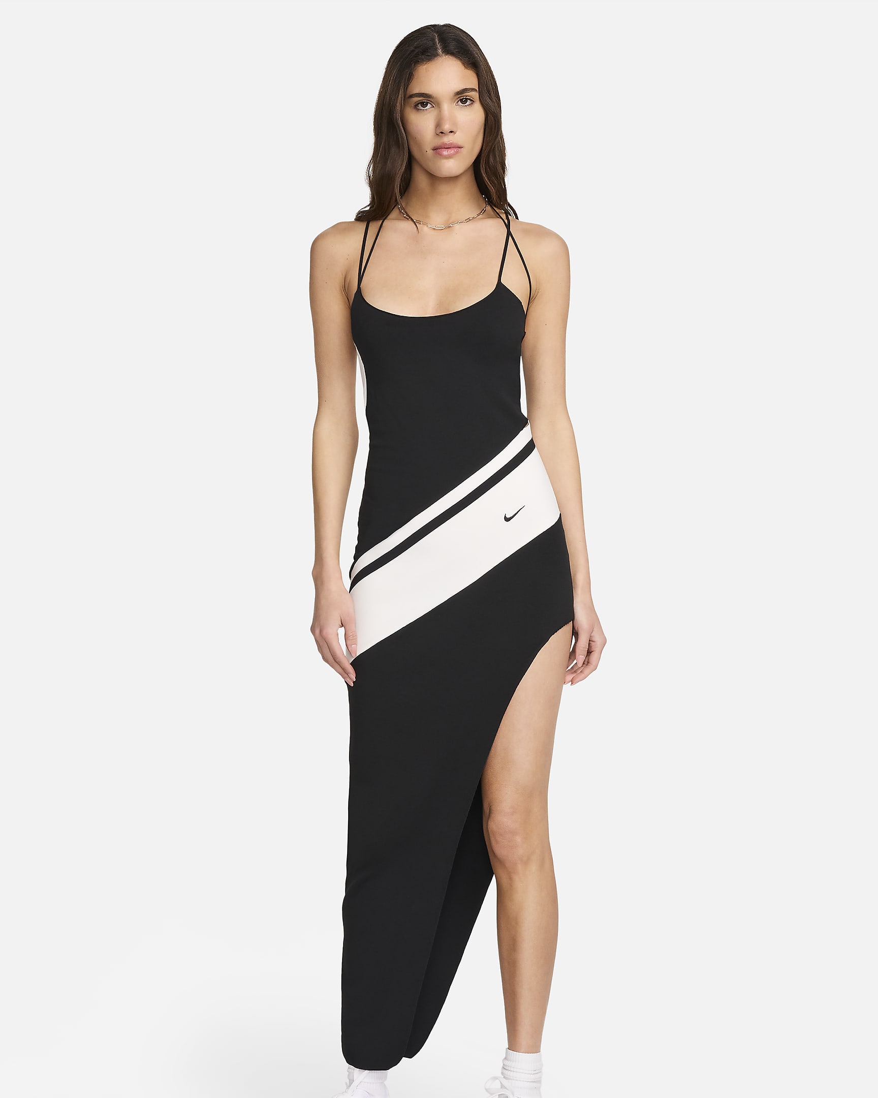 Nike Sportswear Women's Asymmetrical Knit Dress - Black/White/Black/Black