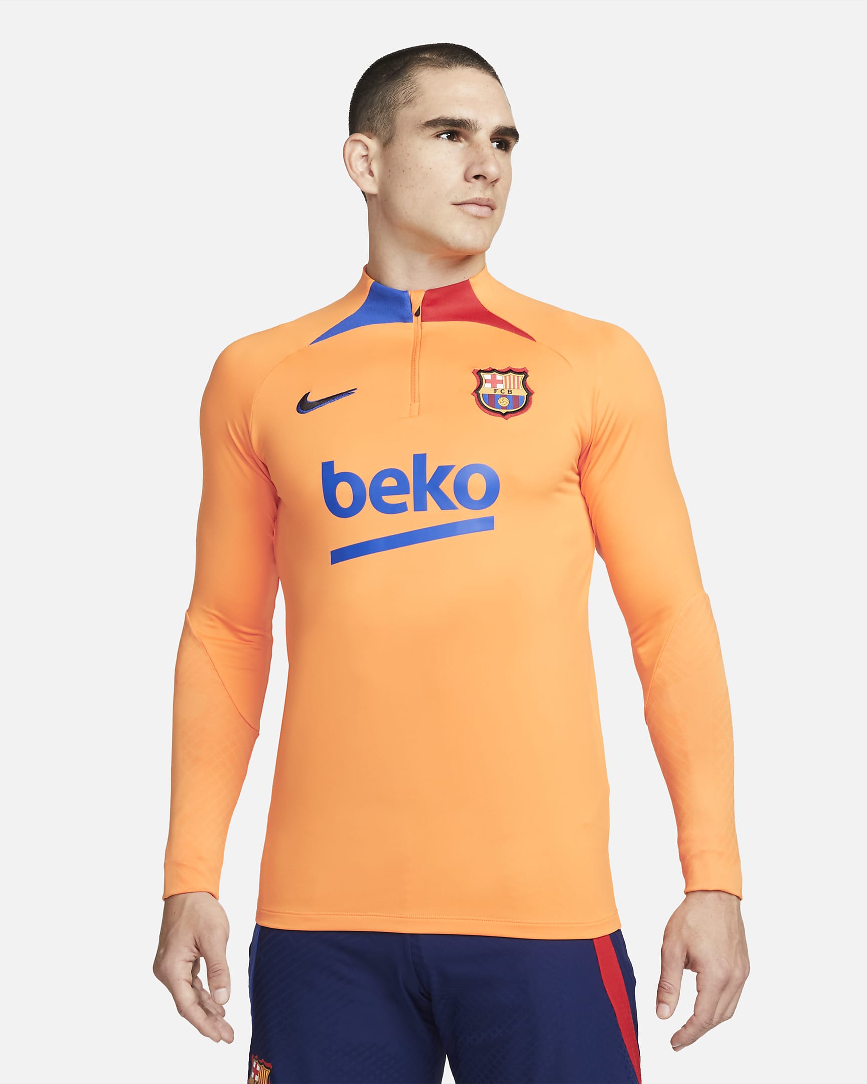 FC Barcelona Strike Men's Nike Dri-FIT Soccer Drill Top - Vivid Orange/University Red/Black