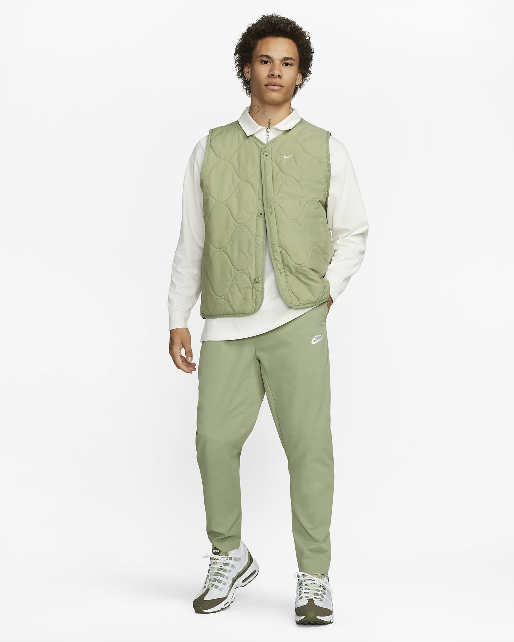 Nike Club Men's Woven Tapered Leg Pants - Oil Green/White