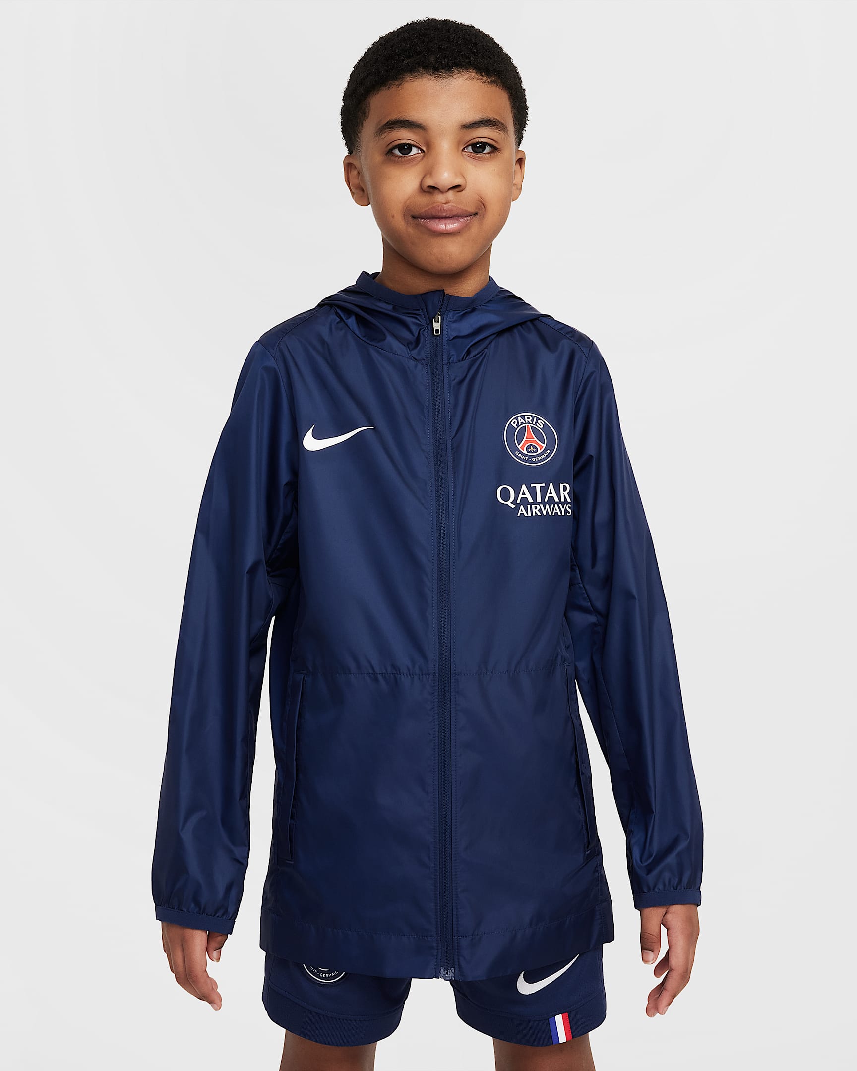 Paris Saint-Germain Academy Pro Older Kids' Nike Football Hooded Rain Jacket - Midnight Navy/White