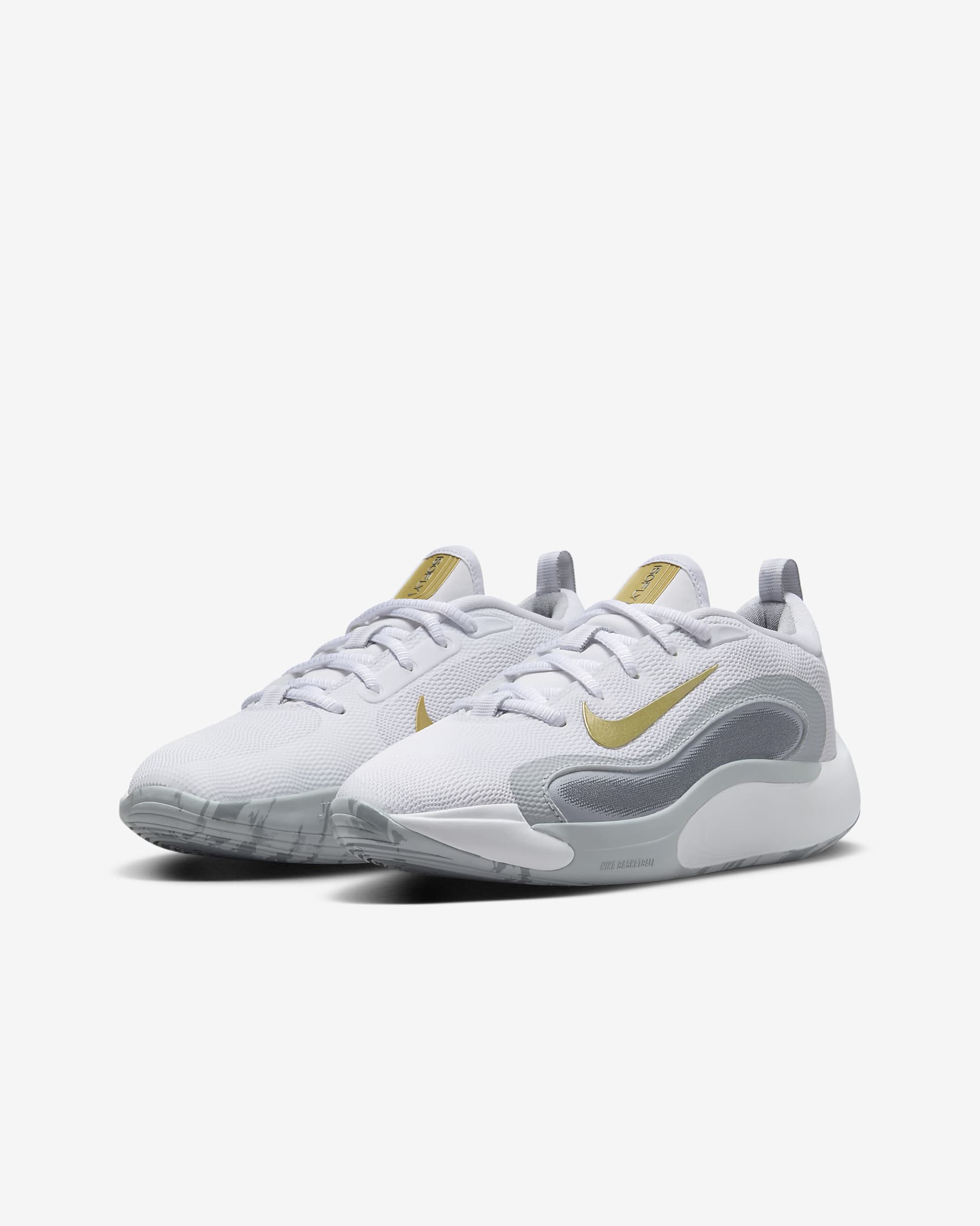 Nike IsoFly Older Kids' Basketball Shoes - White/Cool Grey/Wolf Grey/Metallic Gold Star