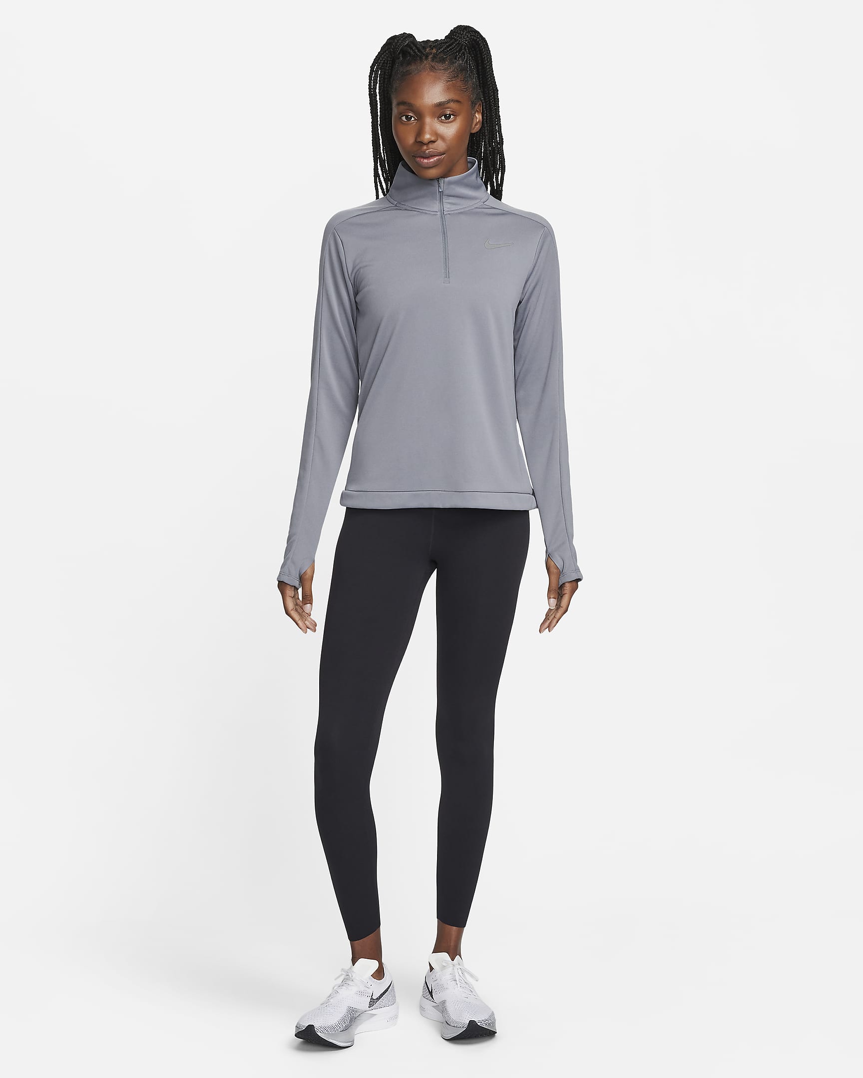 Nike Dri-FIT Pacer Damen-Pullover mit Viertelreißverschluss - Smoke Grey