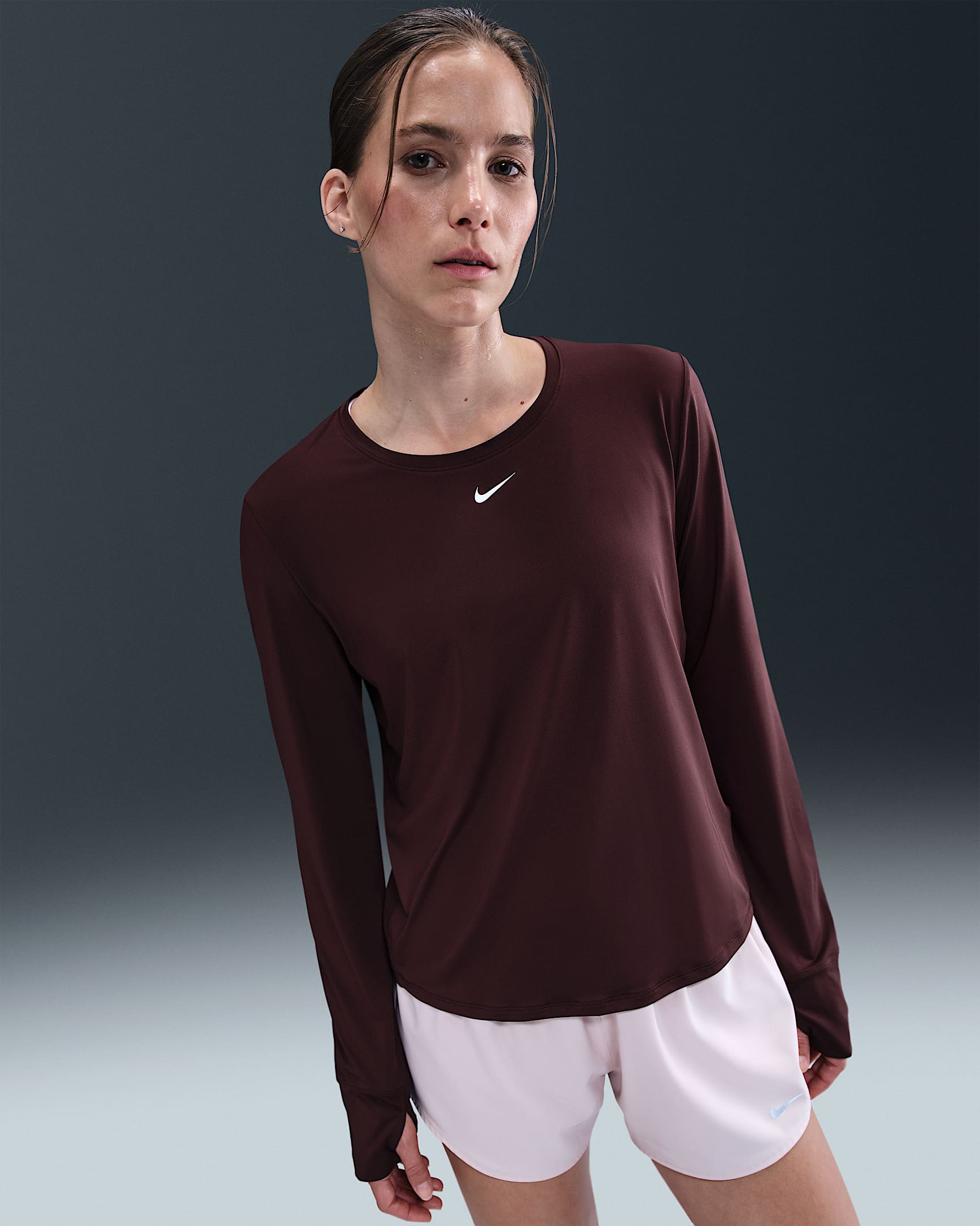 Nike One Classic Part superior de màniga llarga Dri-FIT - Dona - Burgundy Crush/Blanc
