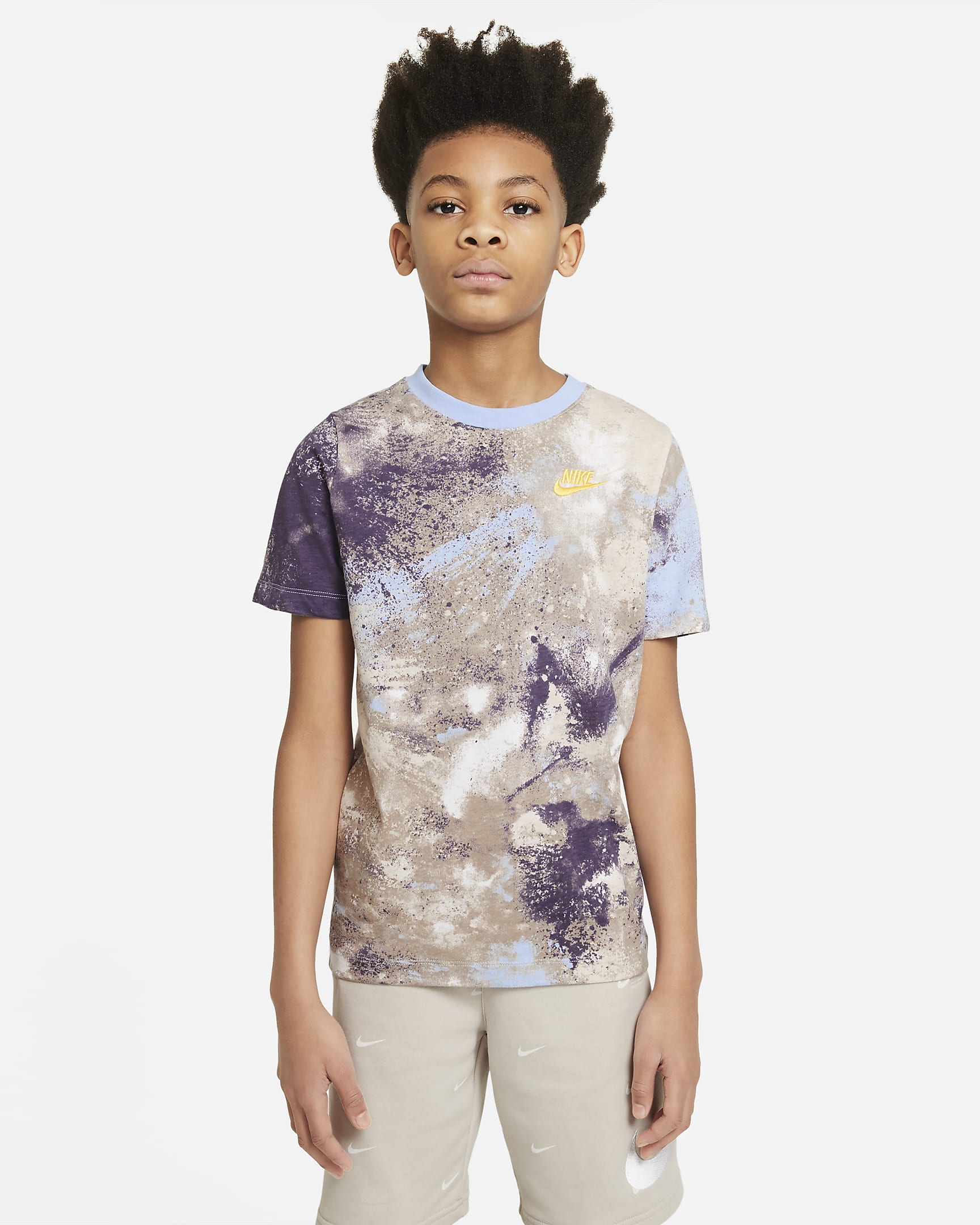 Nike Sportswear Big Kids' (Boys') Printed T-Shirt - Desert Sand/Psychic Blue