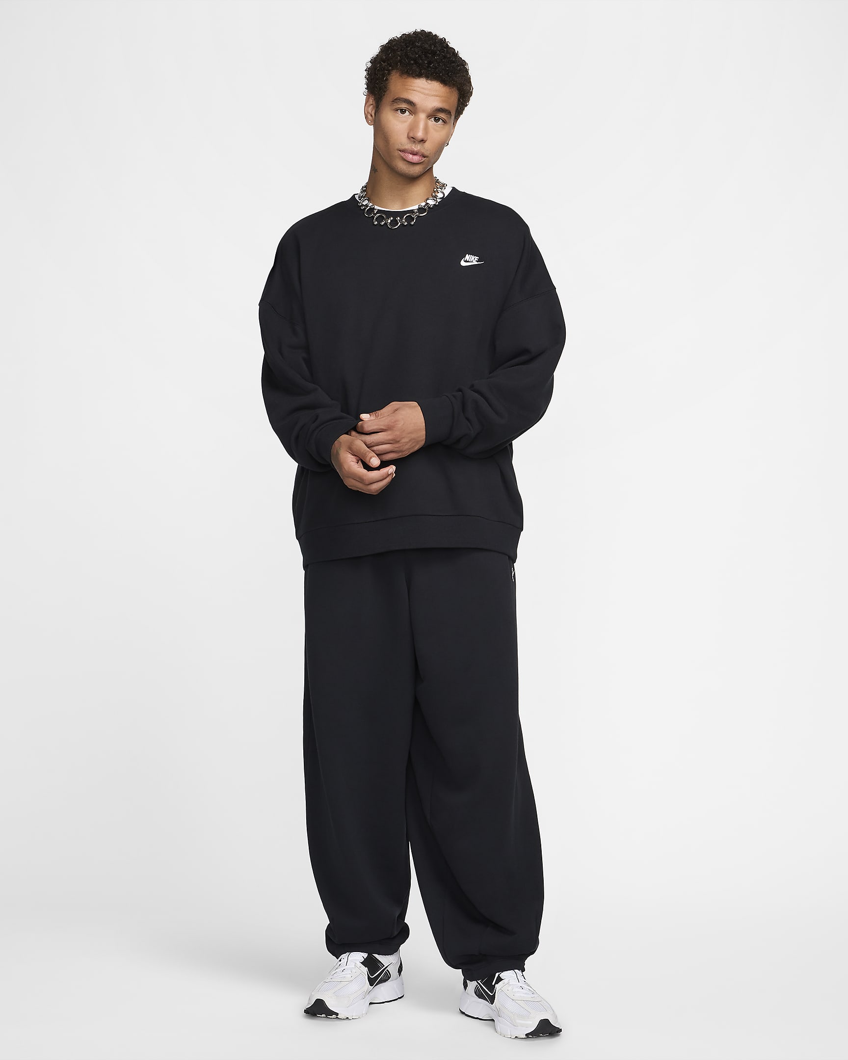 Nike Club Fleece Men's Oversized French Terry Trousers - Black/Black/White